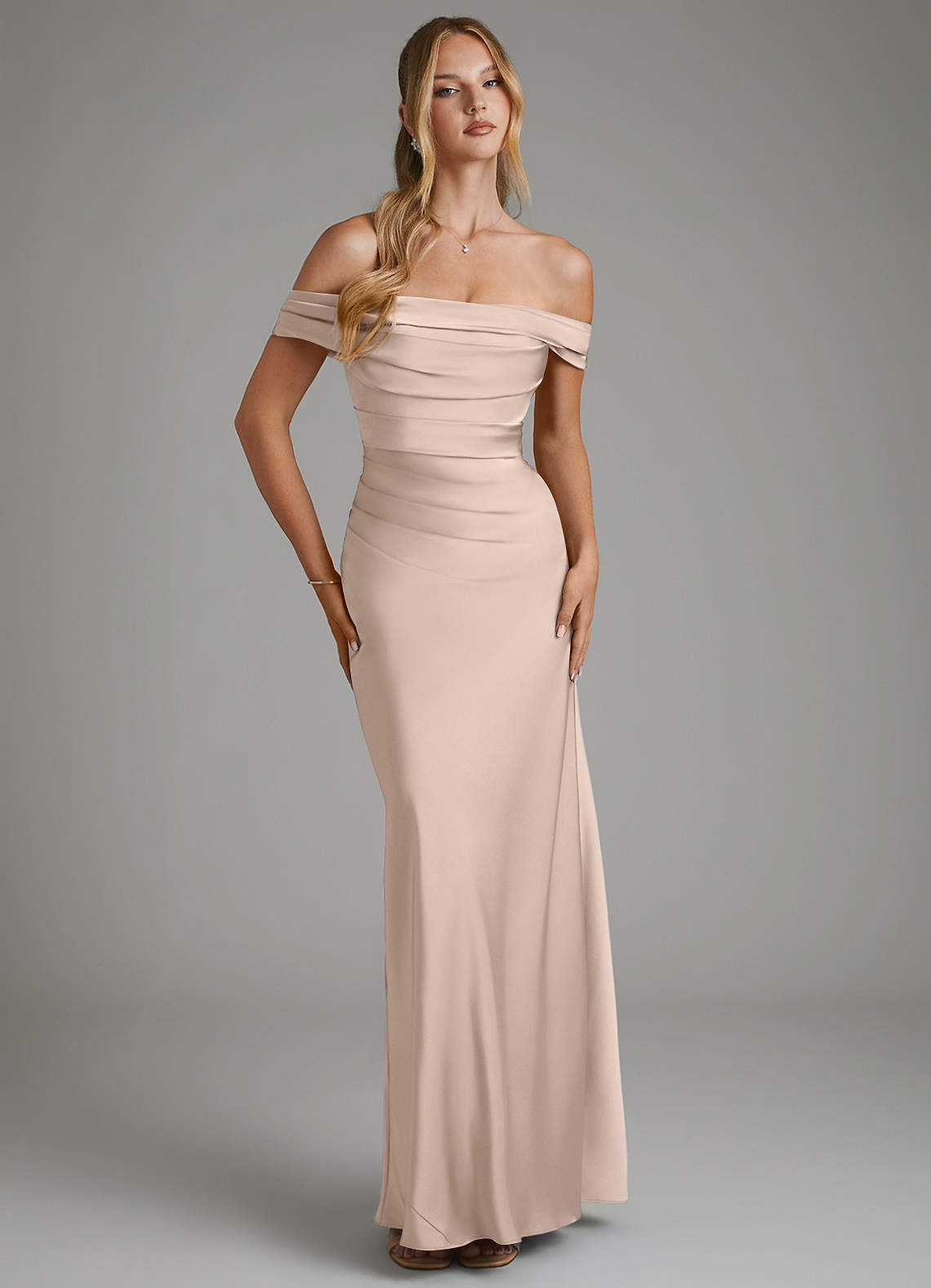 Hayden Mermaid Off-the-Shoulder Stretch Satin Bridesmaid Dress in English Rose