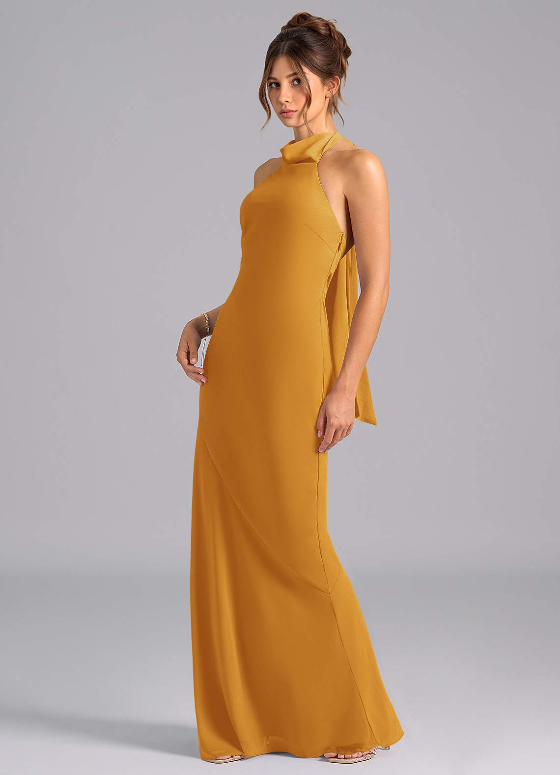 Velli Mermaid Halter Chiffon Bridesmaid Dress in butterscotch