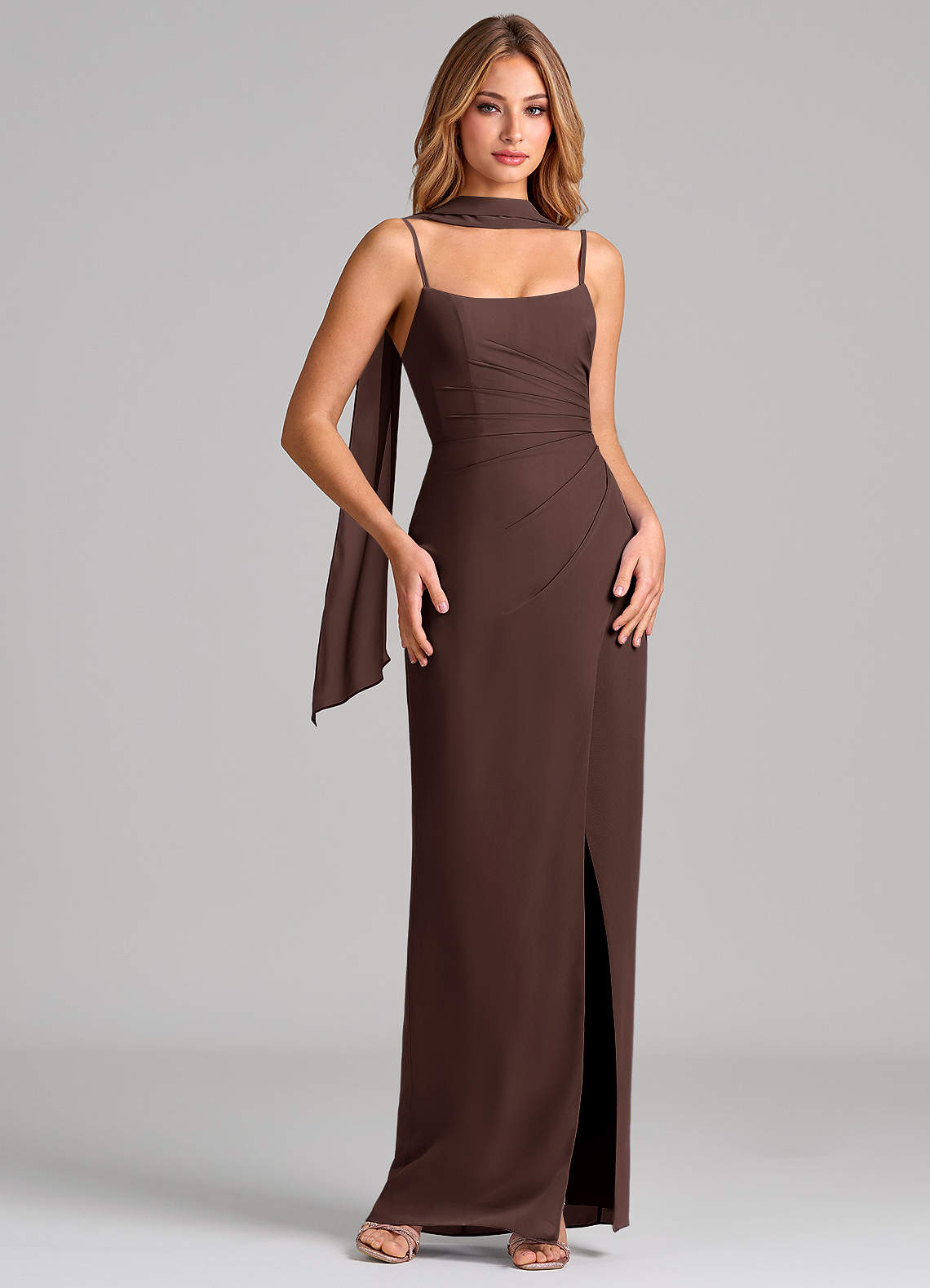 Calandra Sheath Scoop-Neck Chiffon Bridesmaid Dress in Ganache