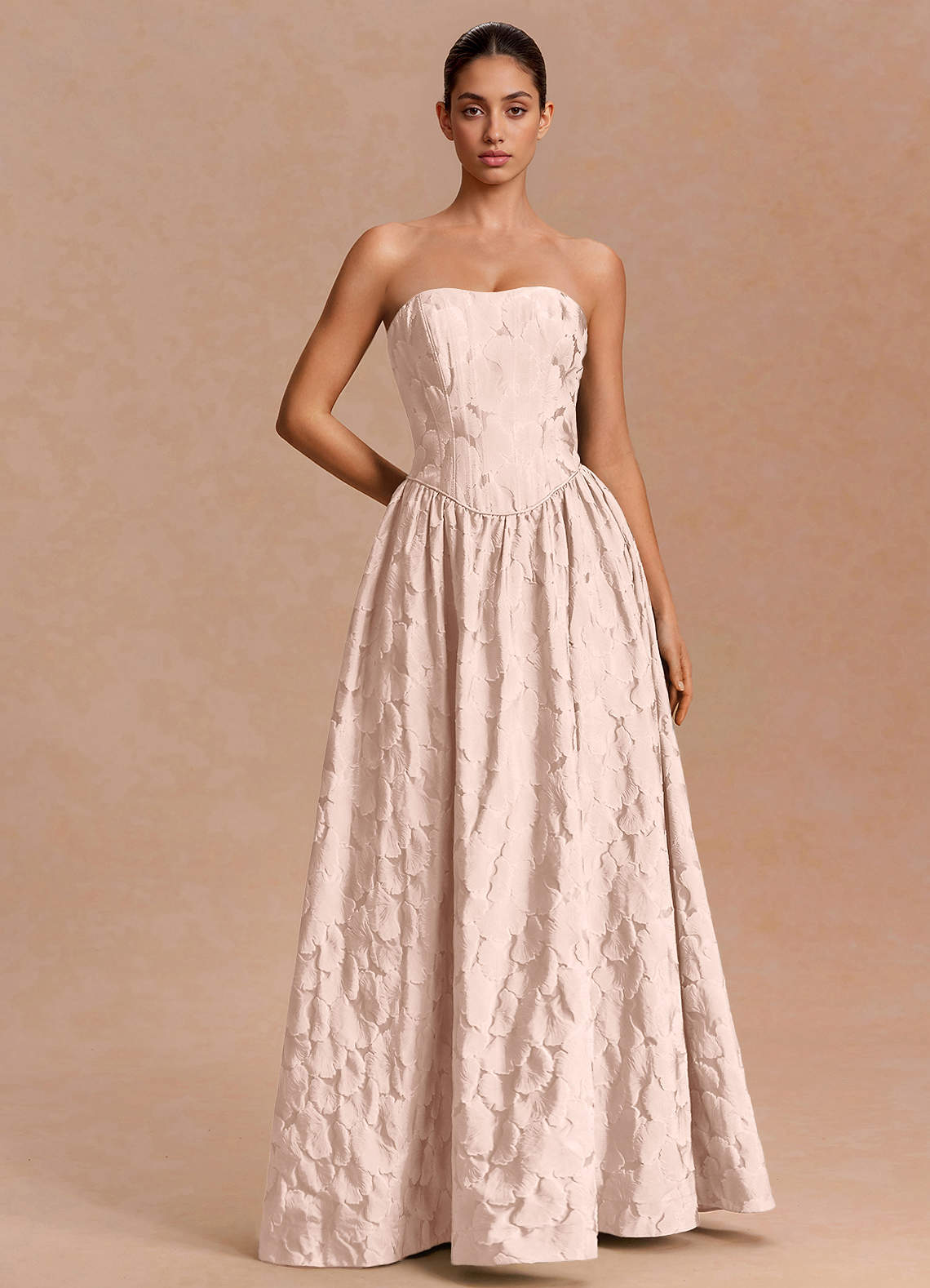 Adelia A-Line Corset Jacquard Evening Dress in Baby Pink