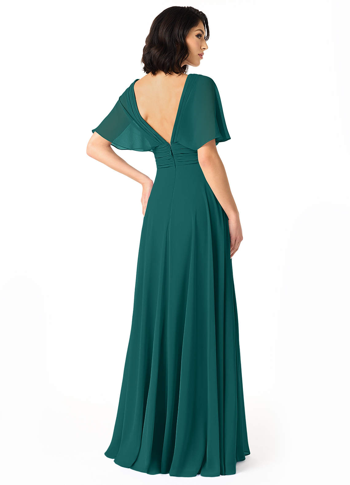 Pamela A-Line V-Neck Chiffon Bridesmaid Dress in Peacock