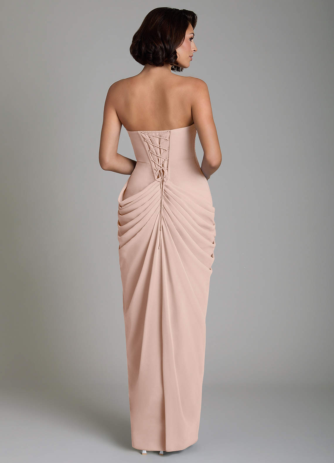 Nyra Sheath Strapless Chiffon Bridesmaid Dress in English Rose