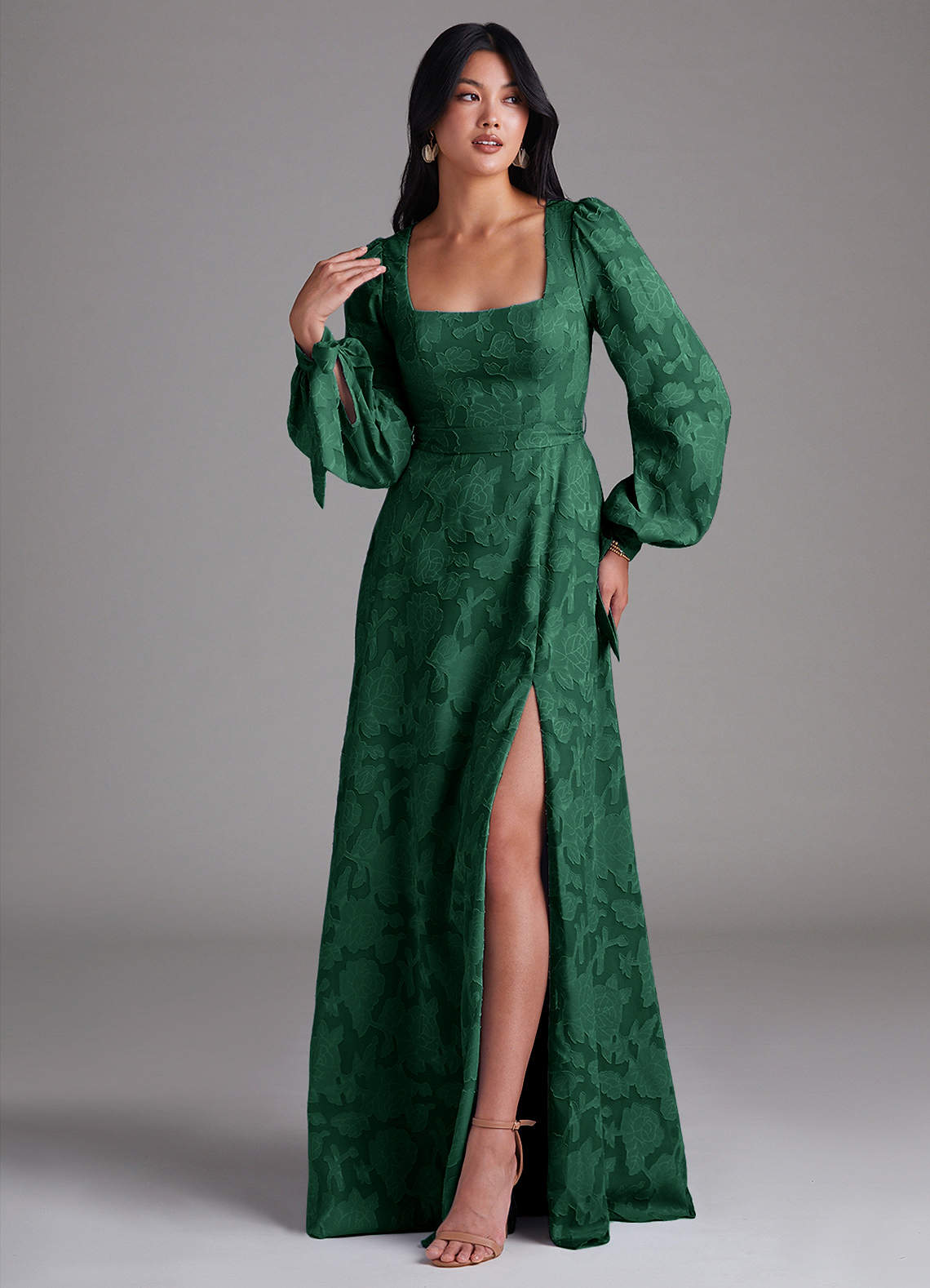 Leonia A-Line Square-Neck Stretch Satin Bridesmaid Dress in Dark Green
