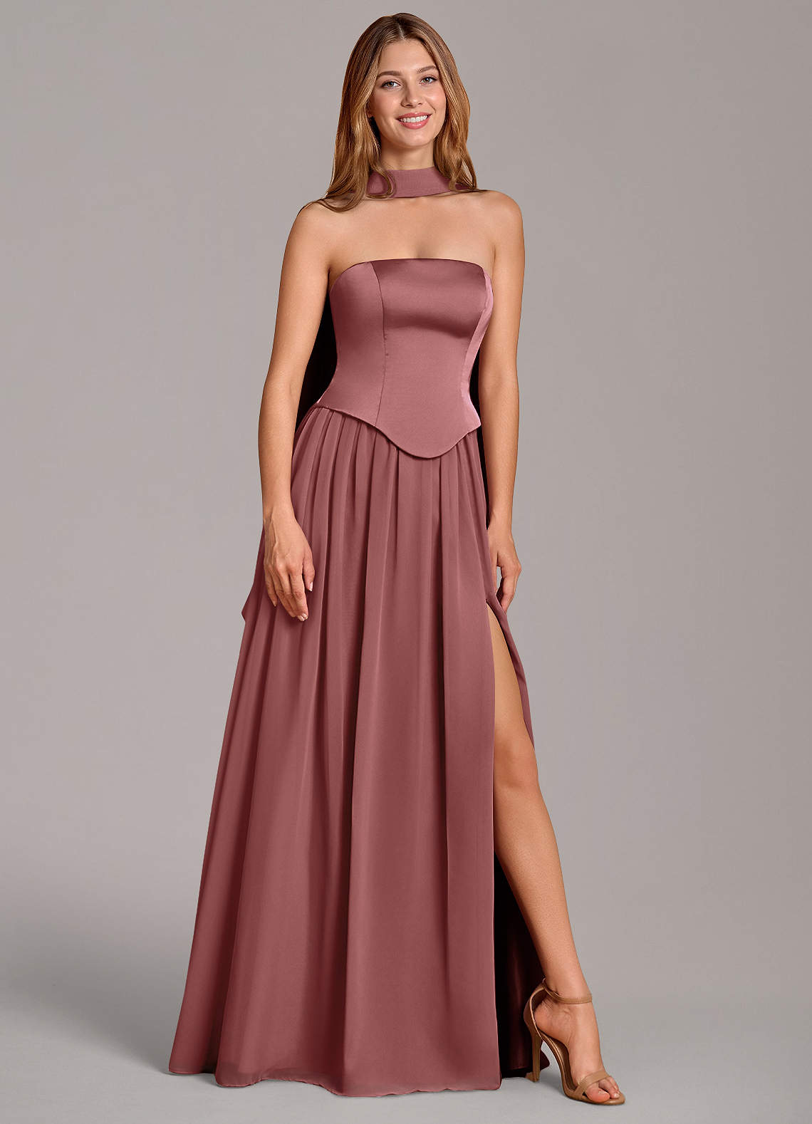 Cadence A-Line Strapless Chiffon and Stretch Satin Bridesmaid Dress in Amethyst