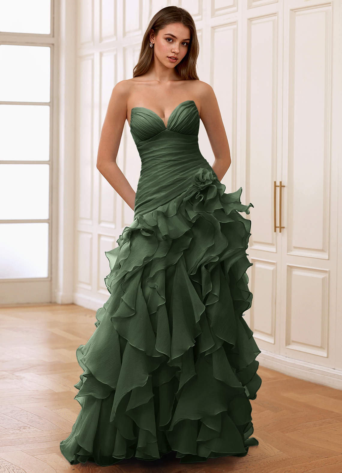 Christabelle Mermaid Sweetheart Chiffon Evening Dress in Dark Green