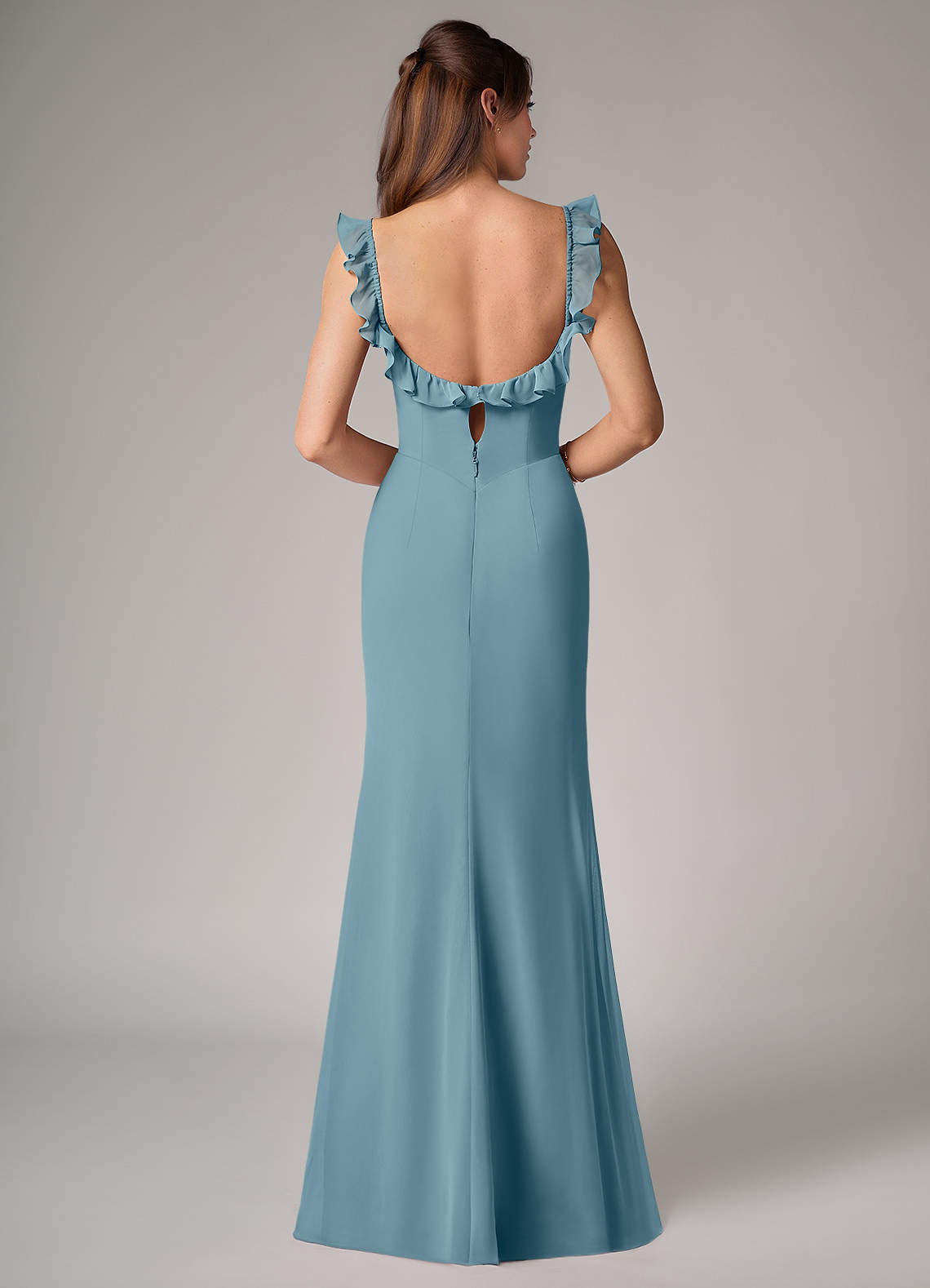 Callie Mermaid Scoop-Neck Chiffon Bridesmaid Dress in Moody Blue