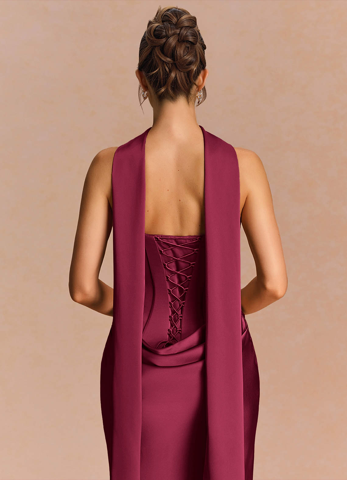 Euphemia Mermaid Strapless Stretch Satin Evening Dress in Merlot