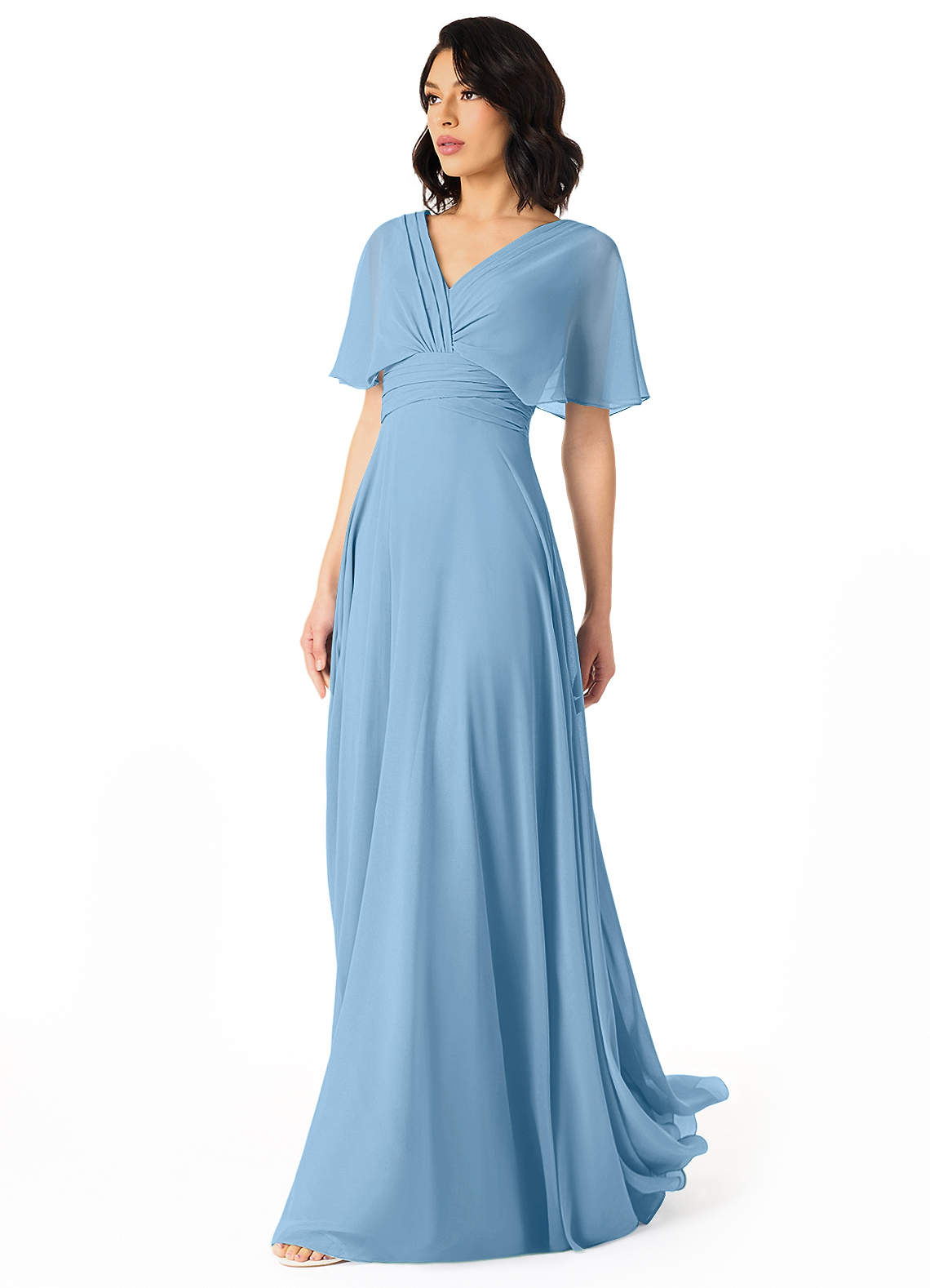 Pamela A-Line V-Neck Chiffon Bridesmaid Dress in Steel Blue
