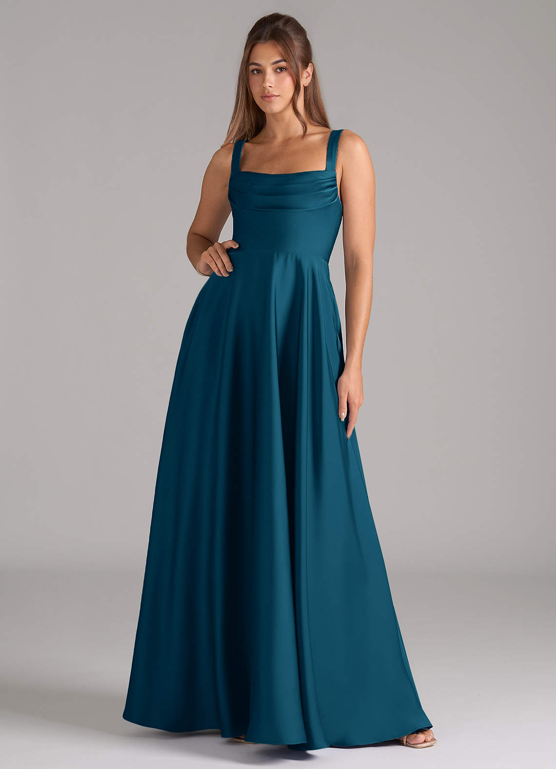 Shaude A-Line Square-Neck Stretch Satin Bridesmaid Dress in Ink Blue