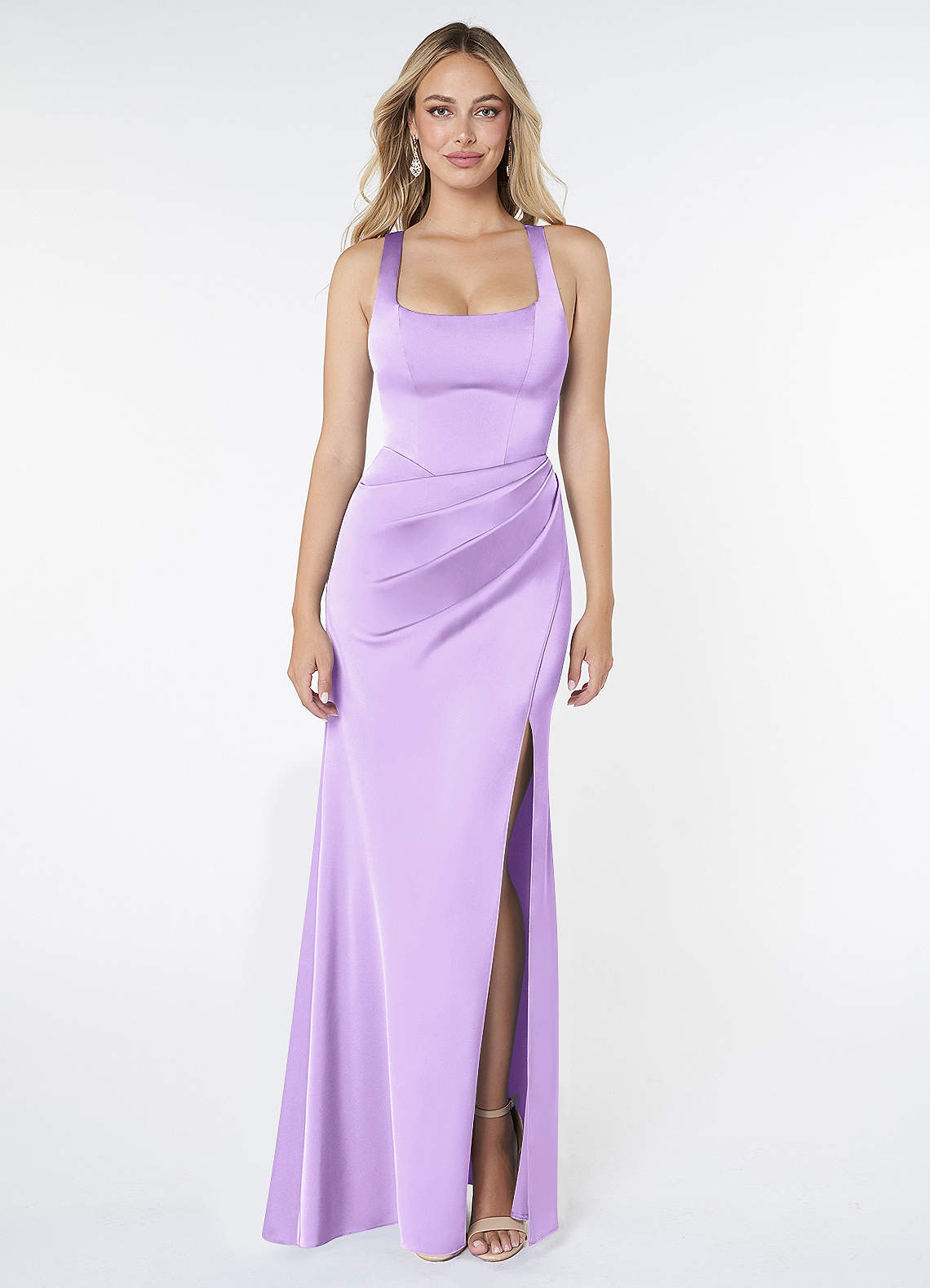 Mero Mermaid Square-Neck Stretch Satin Bridesmaid Dress in Lilac