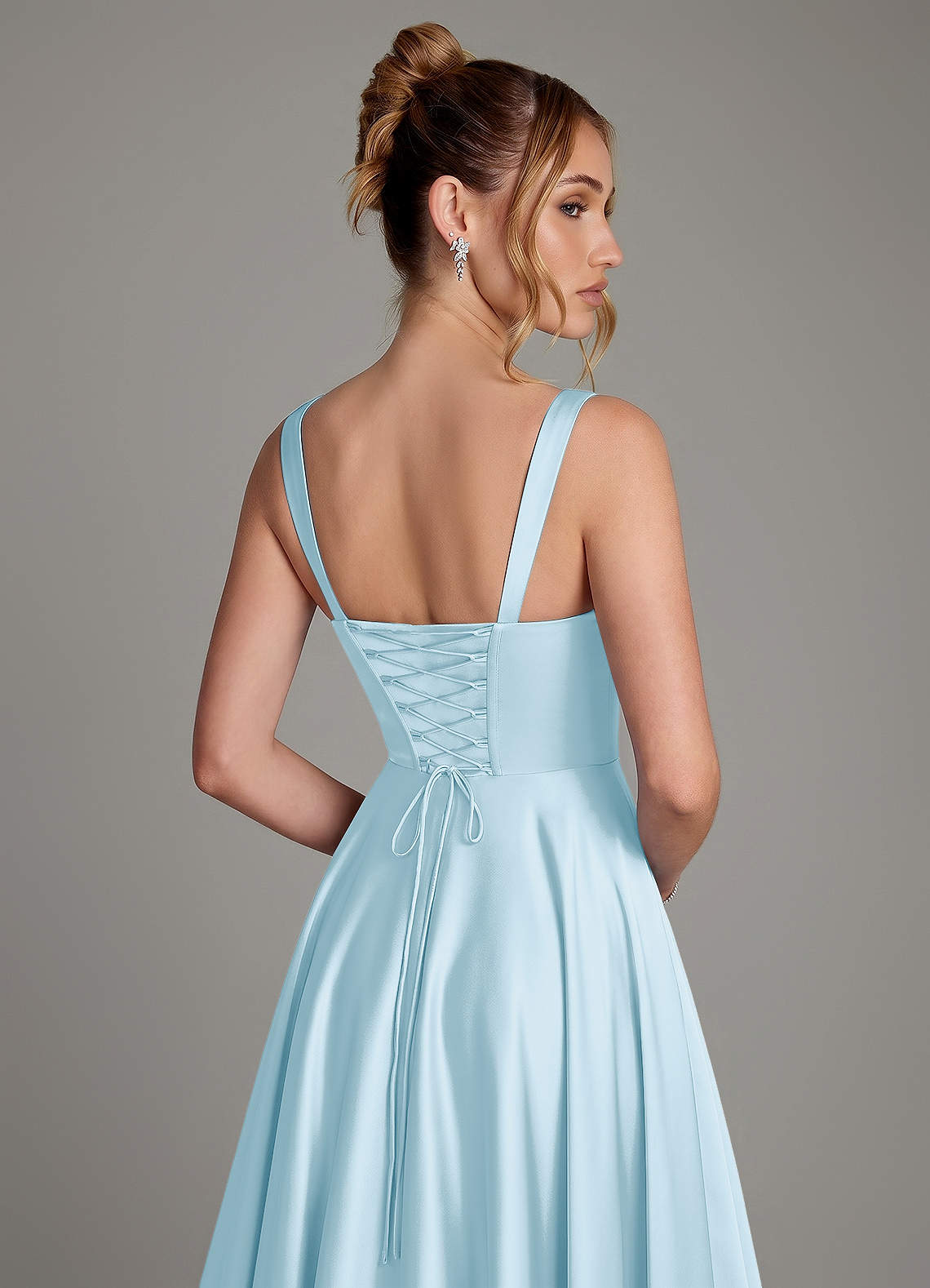 Azaria A-Line Square-Neck Stretch Satin Bridesmaid Dress in Sky Blue