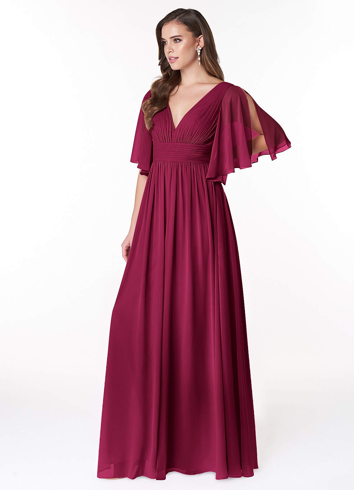 Temeka A-Line V-Neck Chiffon Bridesmaid Dress in Burgundy