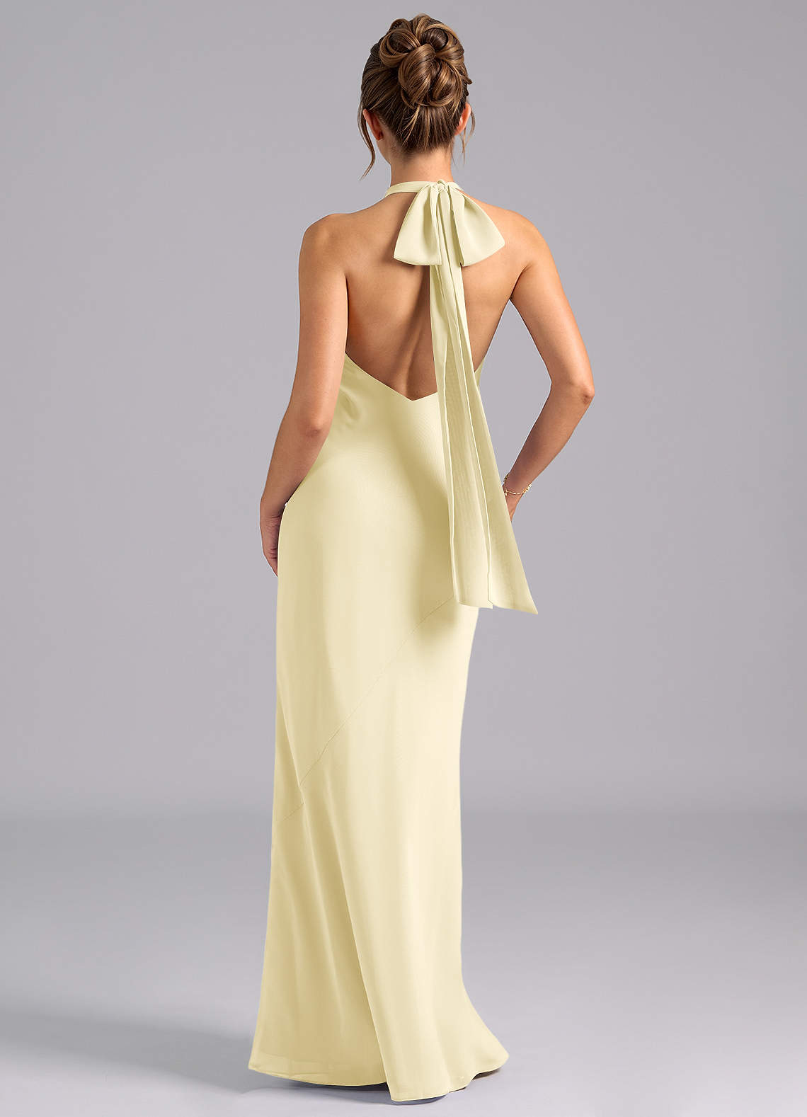 Velli Mermaid Halter Chiffon Bridesmaid Dress in Lemon Sorbet