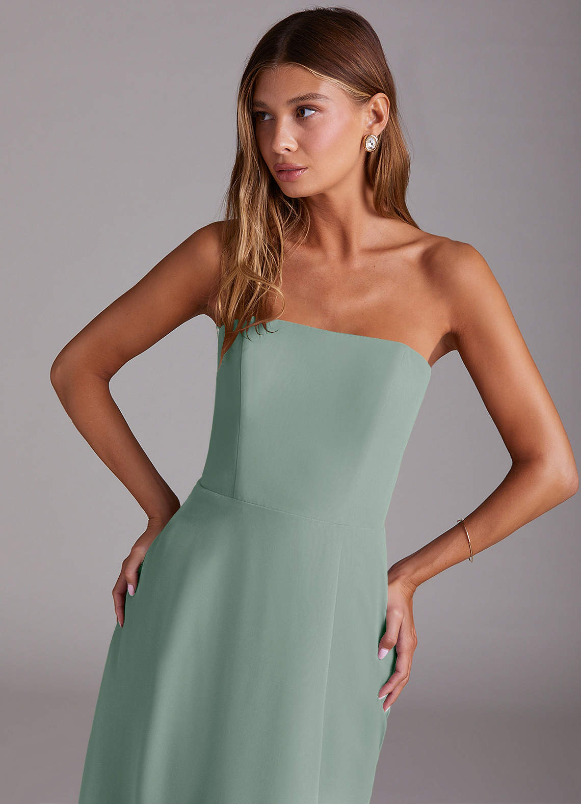 Wren A-Line Straight-Neck Chiffon Bridesmaid Dress in Silver Sage