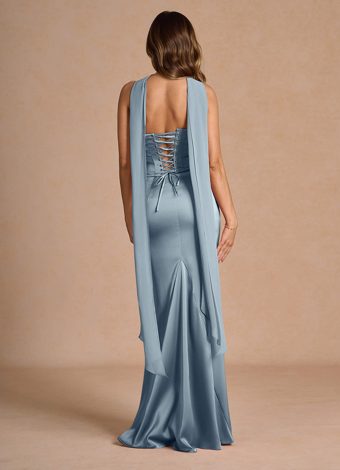 Sorrel Mermaid Corset Stretch Satin Evening Set in Powder Blue
