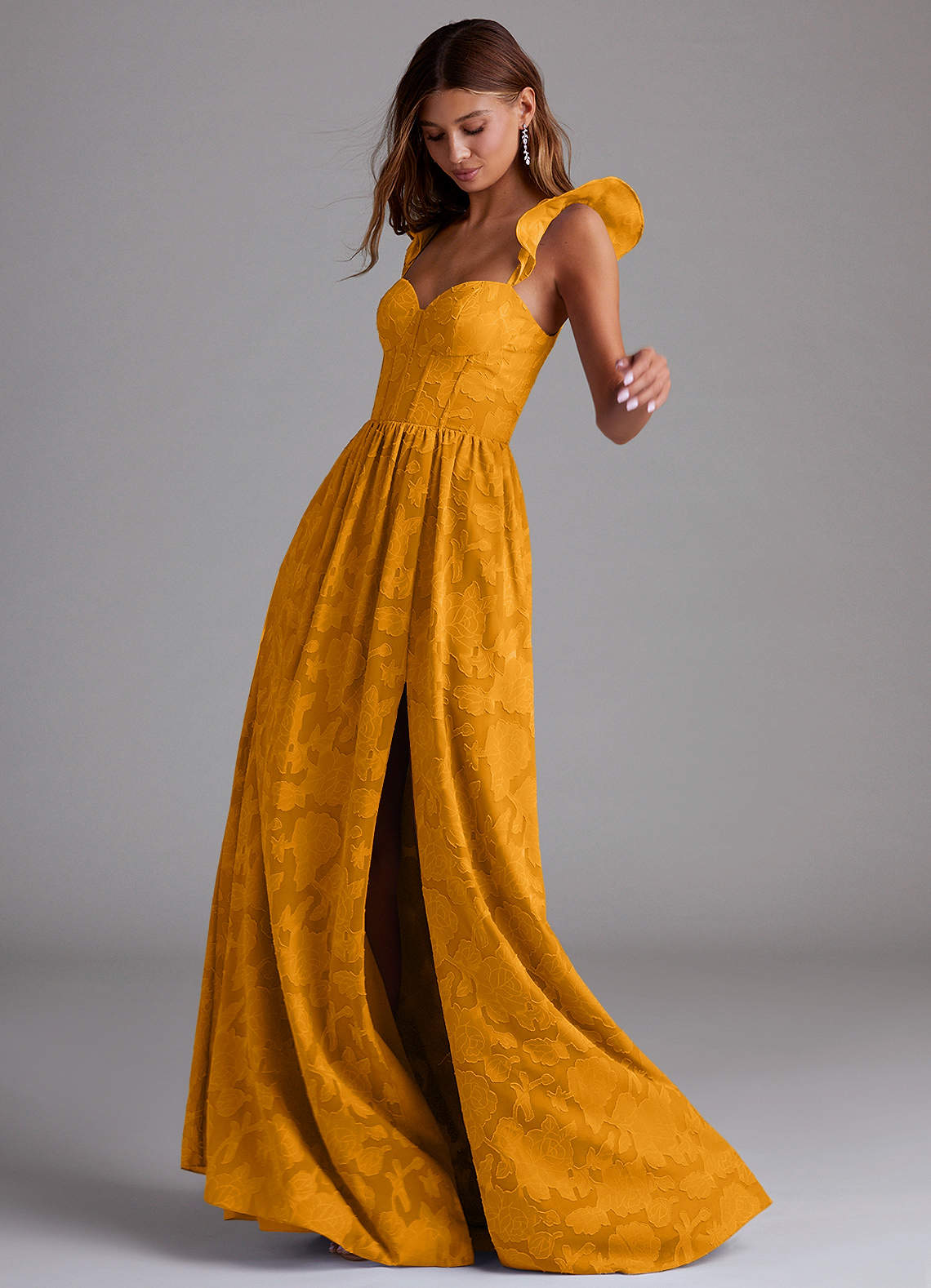 Denisse A-Line Sweetheart Floral Burnout Bridesmaid Dress in butterscotch