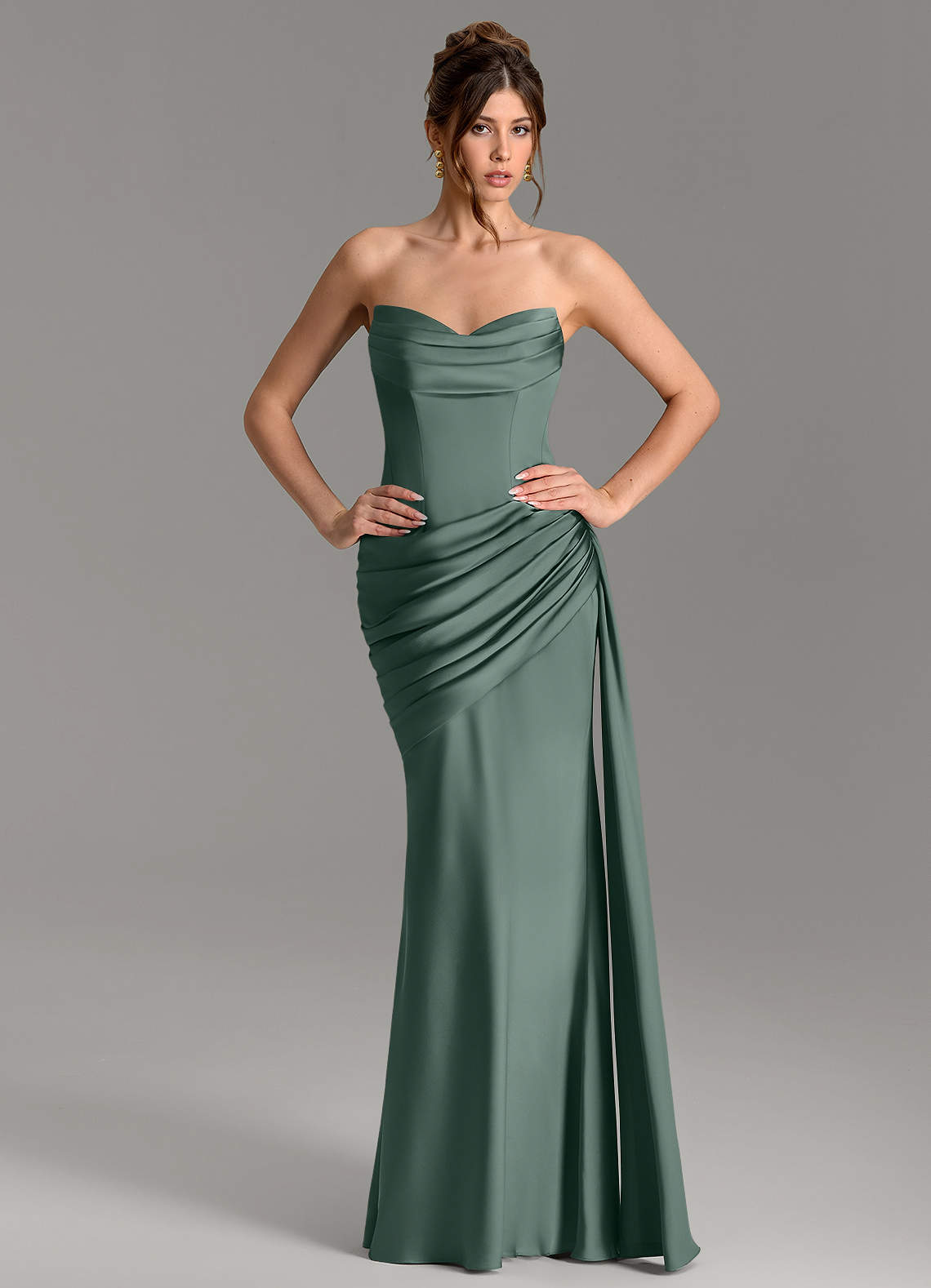 Zorah Mermaid Sweetheart Stretch Satin Bridesmaid Dress in Sea Moss