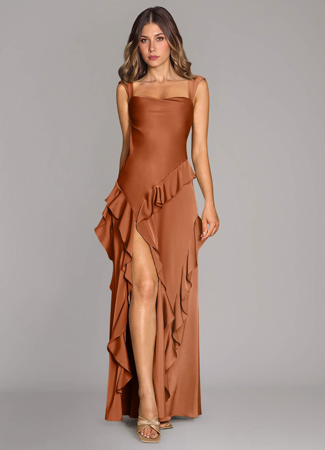 Sloane A-Line Sweetheart Stretch Satin Bridesmaid Dress in Copper