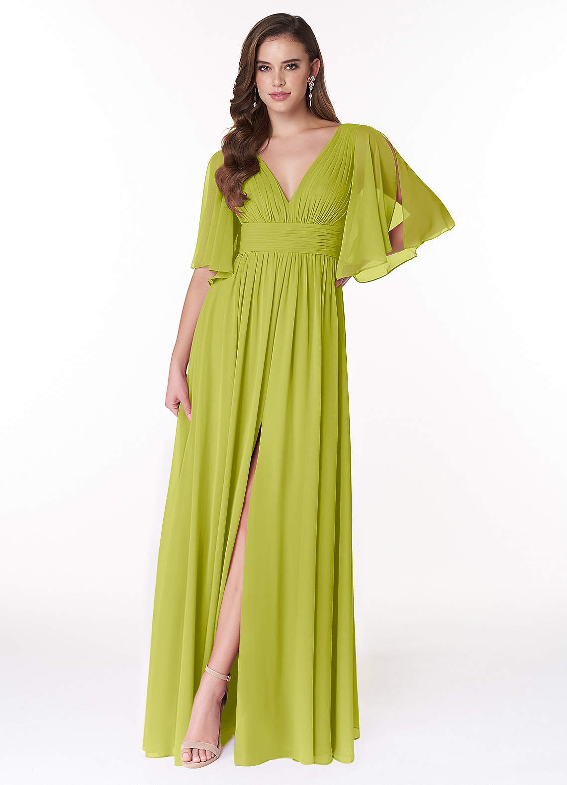Temeka A-Line V-Neck Chiffon Bridesmaid Dress in Lemongrass