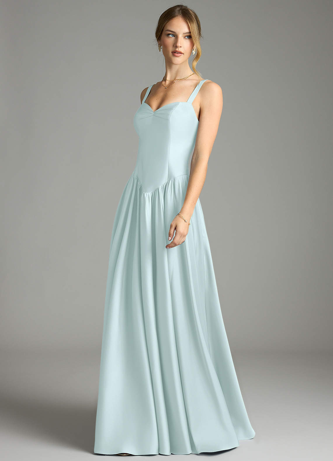 Evadina A-Line Sweetheart Stretch Satin Bridesmaid Dress in Sea Glass