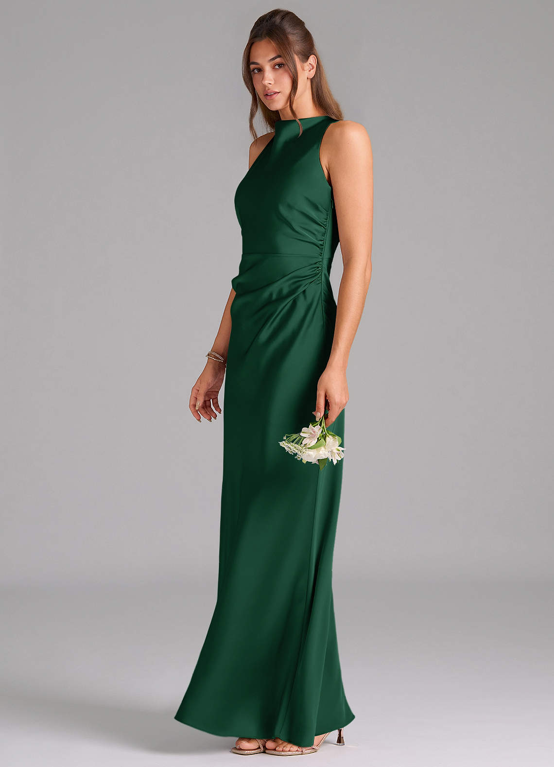 Evadne Sheath Scoop-Neck Stretch Satin Bridesmaid Dress in Dark Green