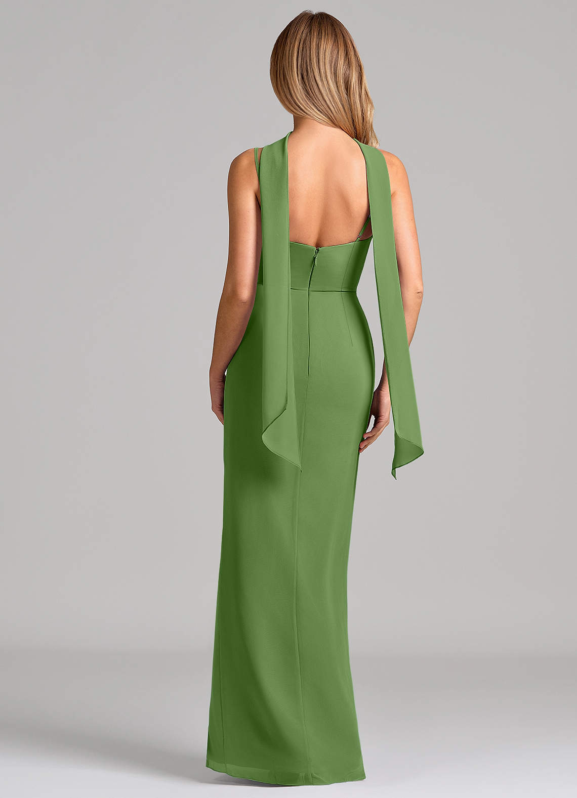 Calandra Sheath Scoop-Neck Chiffon Bridesmaid Dress in Basil