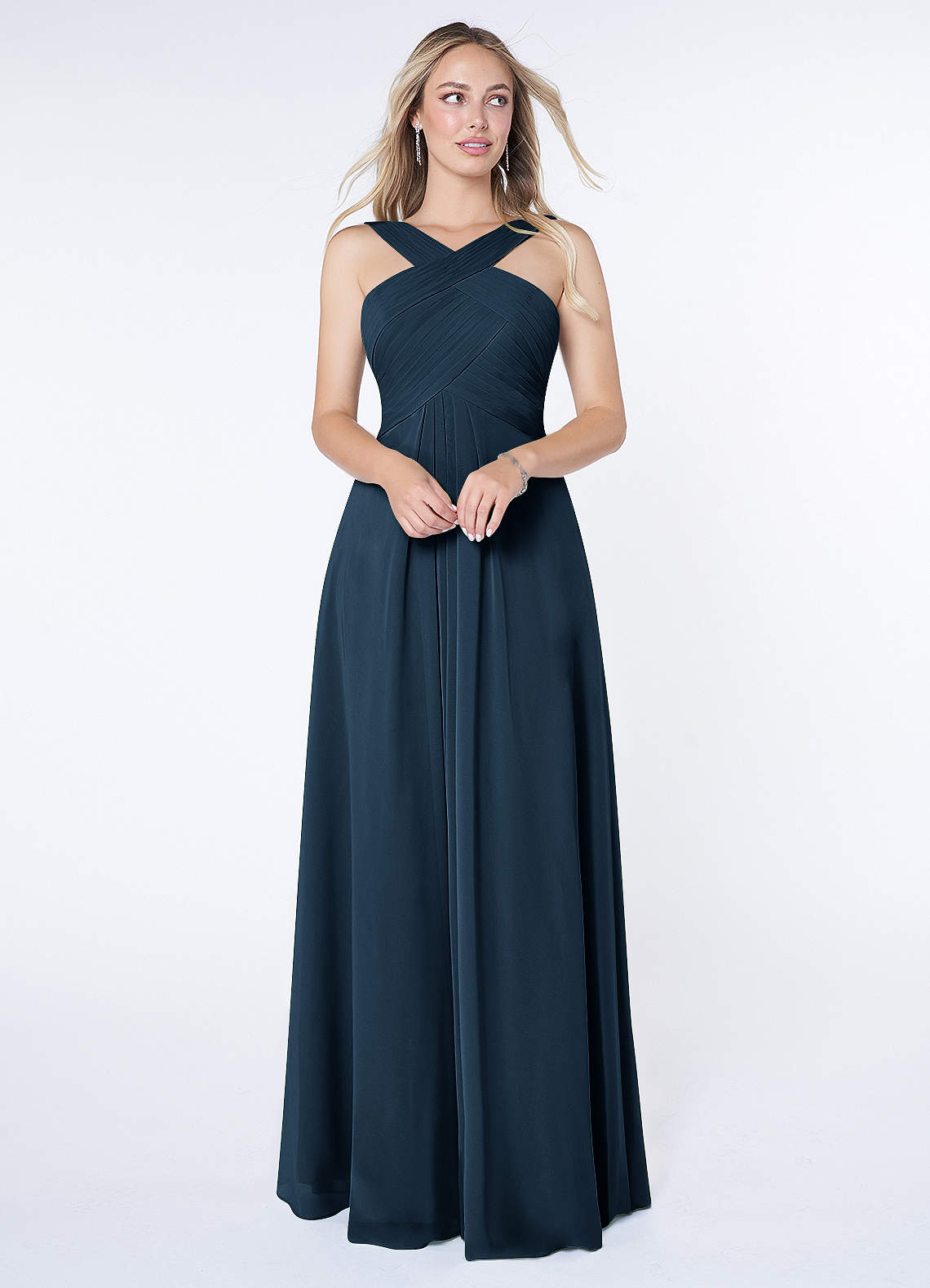 Kaleigh A-Line Halter Chiffon Bridesmaid Dress in Dark Navy