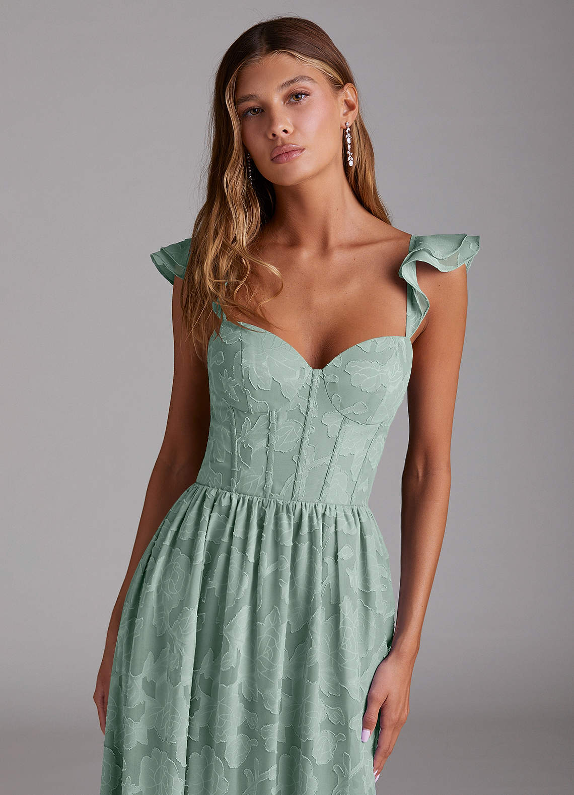 Denisse A-Line Sweetheart Floral Burnout Bridesmaid Dress in Agave