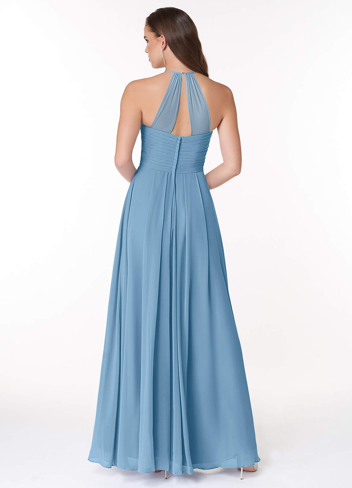 Ginger A-Line Halter Chiffon Bridesmaid Dress in Steel Blue