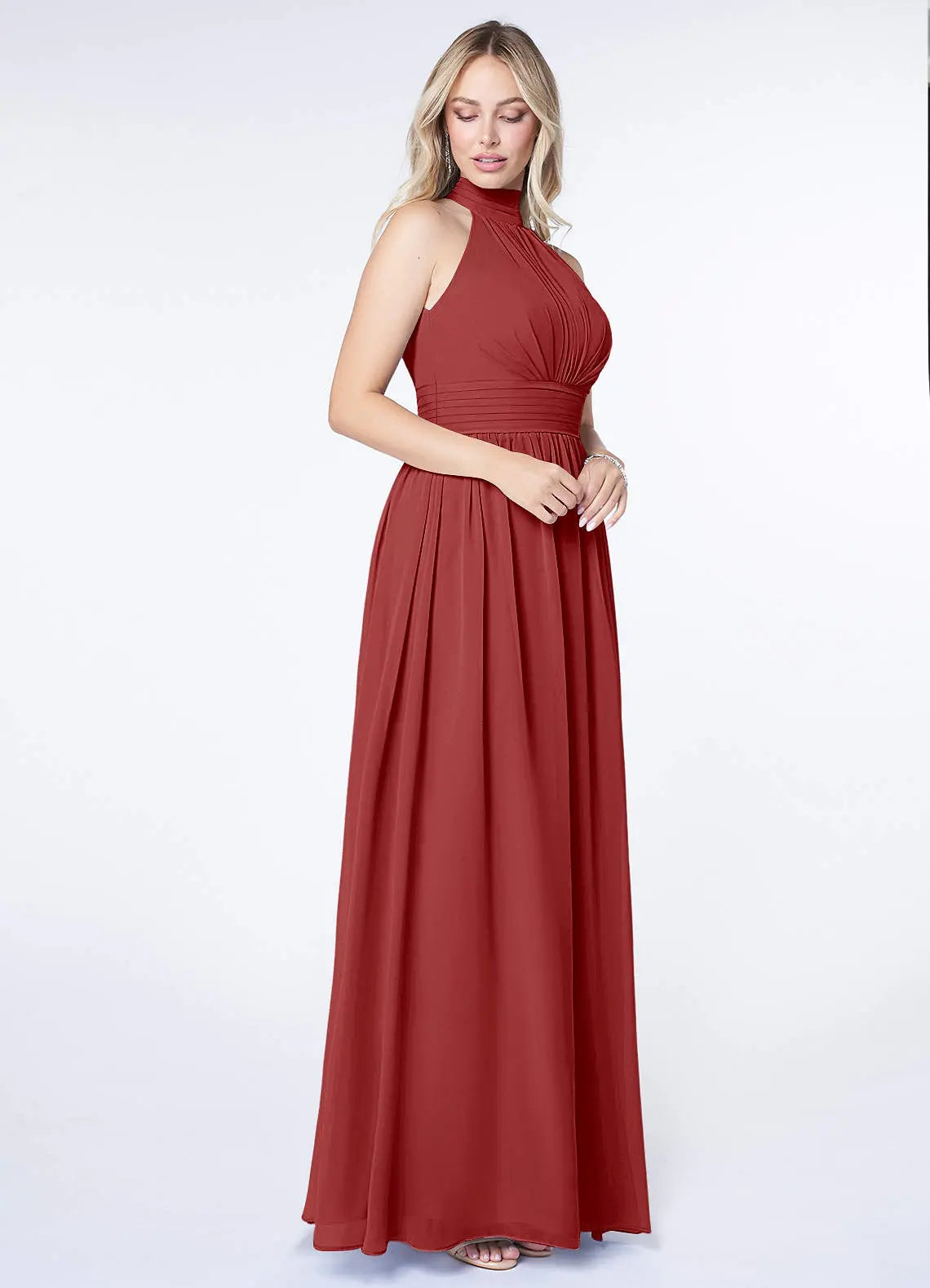 Iman A-Line Halter Chiffon Bridesmaid Dress in Rust