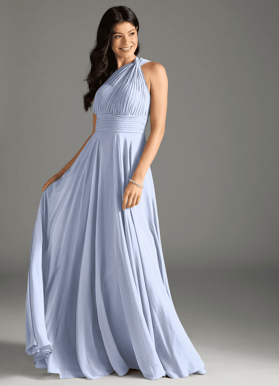 Charlize A-Line One-Shoulder Chiffon Bridesmaid Dress in Ice