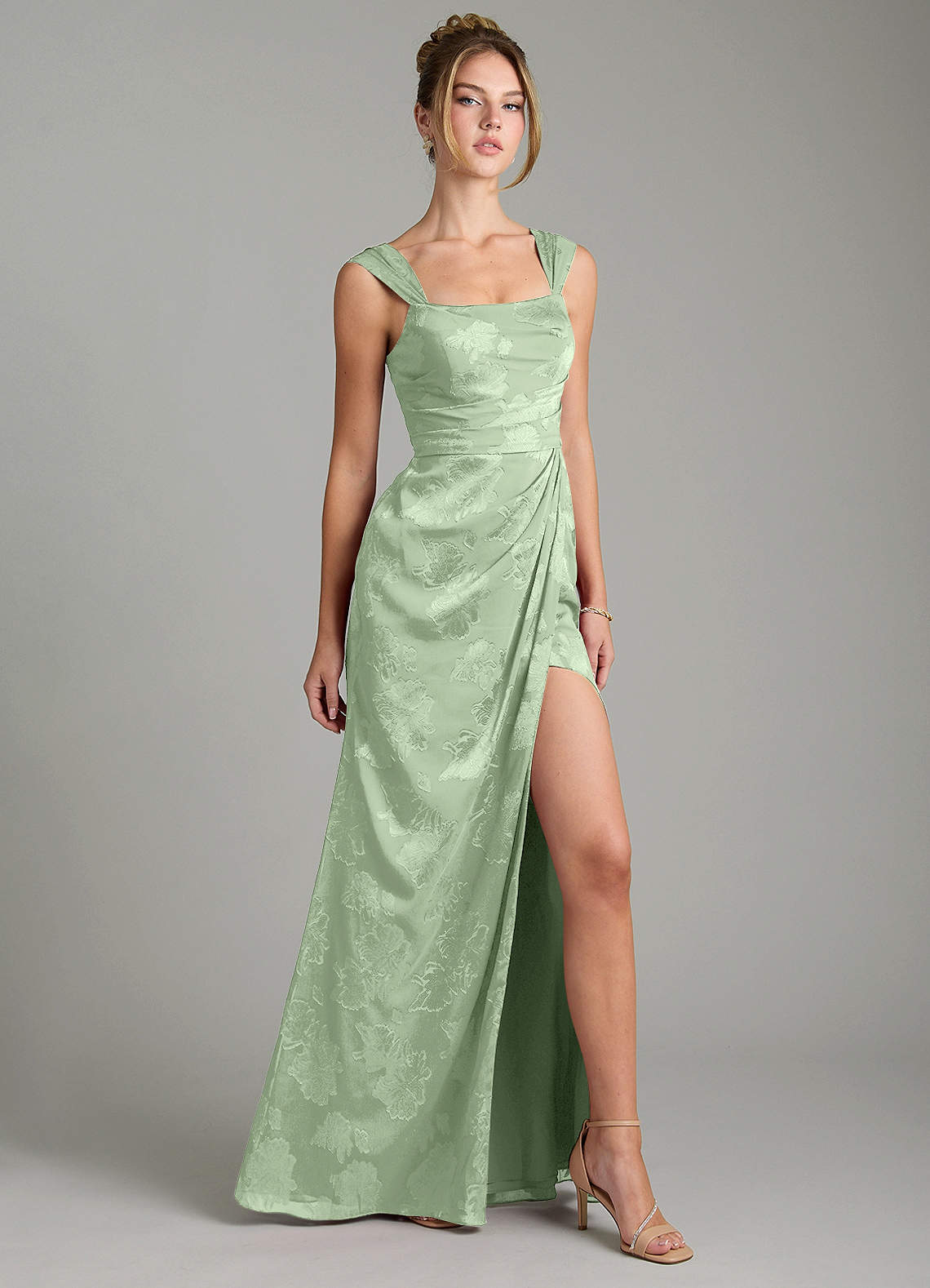 Kaelis Mermaid Scoop-Neck Jacquard Bridesmaid Dress in Dusty Sage