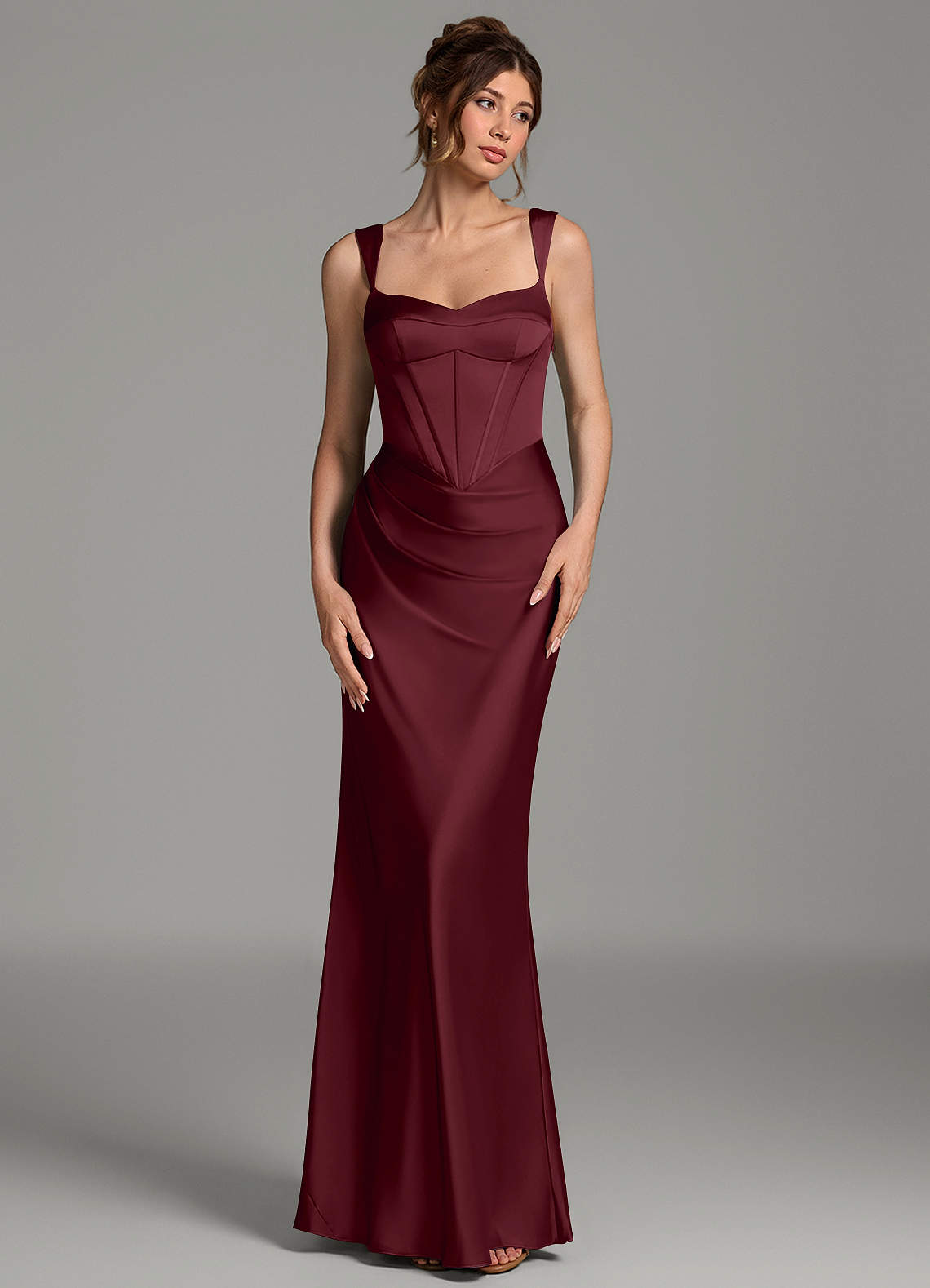Mela Sheath Sweetheart Stretch Satin Bridesmaid Dress in Cabernet