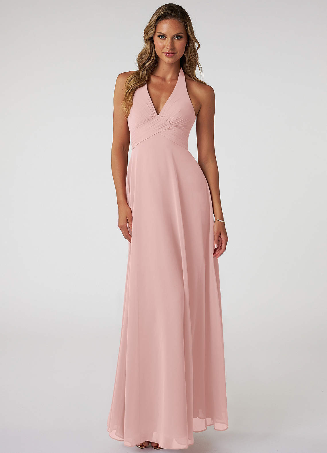Tessie A-Line V-Neck Chiffon Bridesmaid Dress in Powder Pink