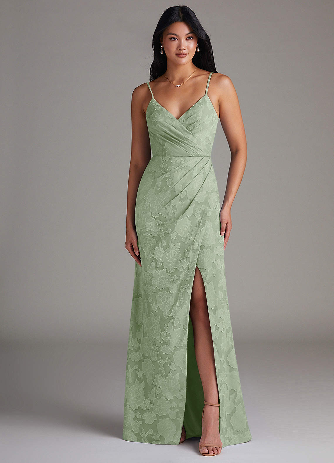 Maci Sheath V-Neck Floral Burnout Bridesmaid Dress in Dusty Sage