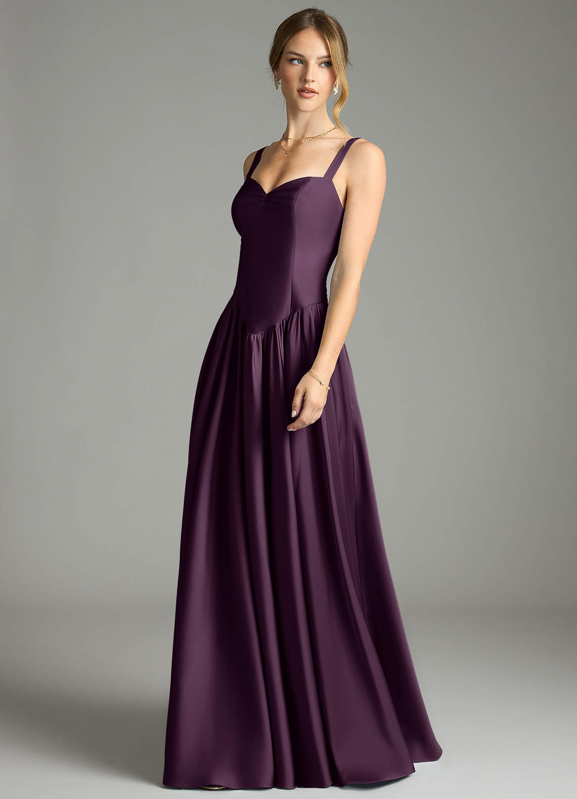 Evadina A-Line Sweetheart Stretch Satin Bridesmaid Dress in Plum