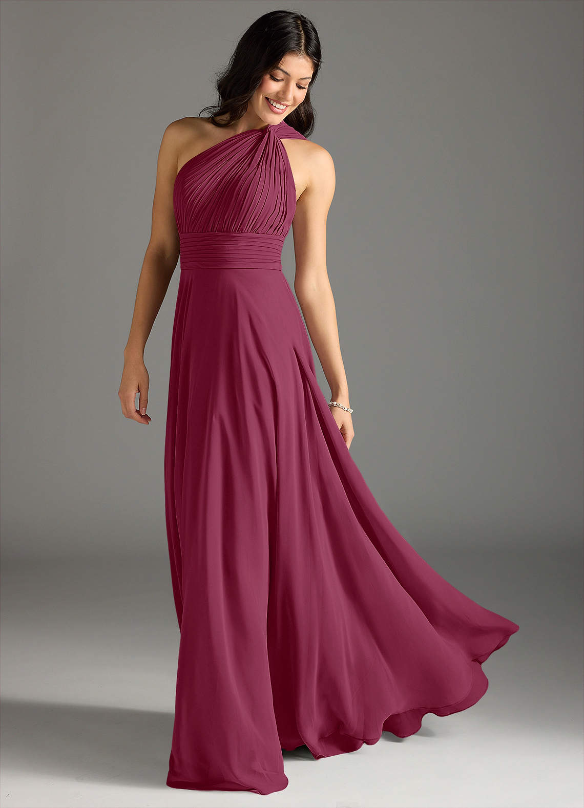 Charlize A-Line One-Shoulder Chiffon Bridesmaid Dress in Mulberry