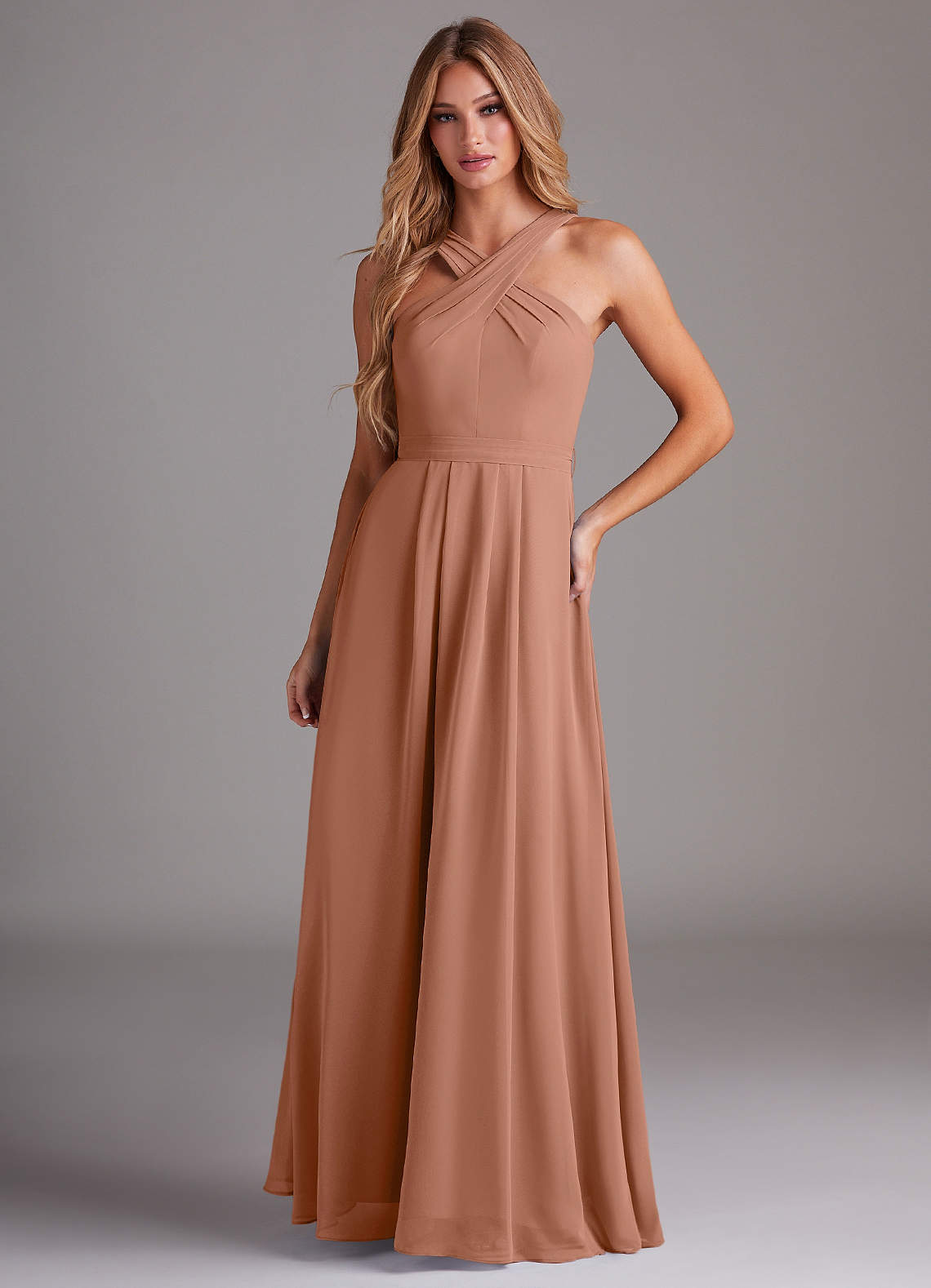 Dixie A-Line Halter Chiffon Bridesmaid Dress in Bronzer