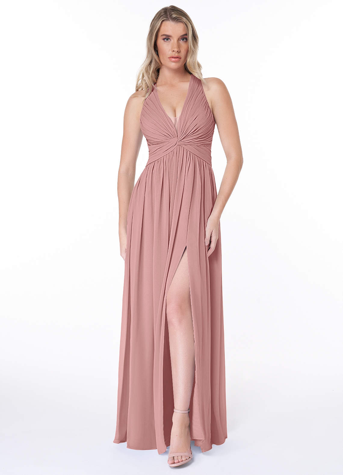 Jaclyn A-Line Halter Chiffon Bridesmaid Dress in dusty rose