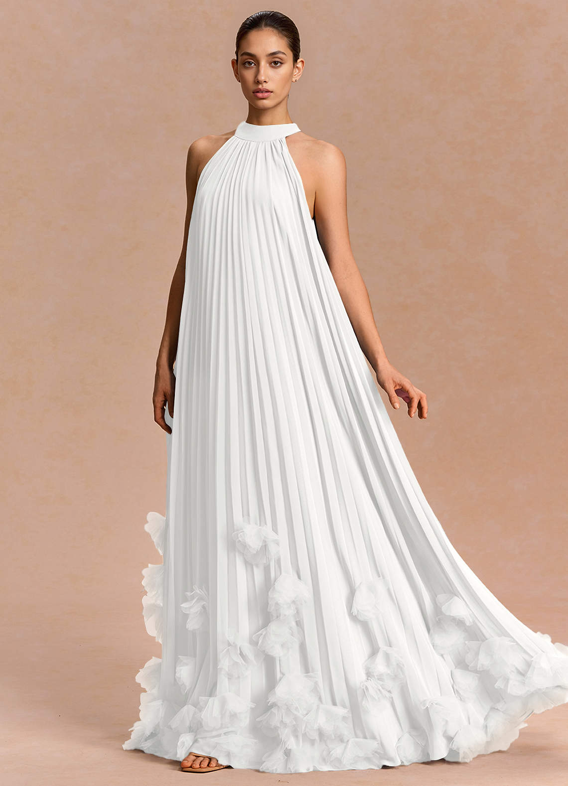 Lucette A-Line Halter Chiffon Evening Dress in White