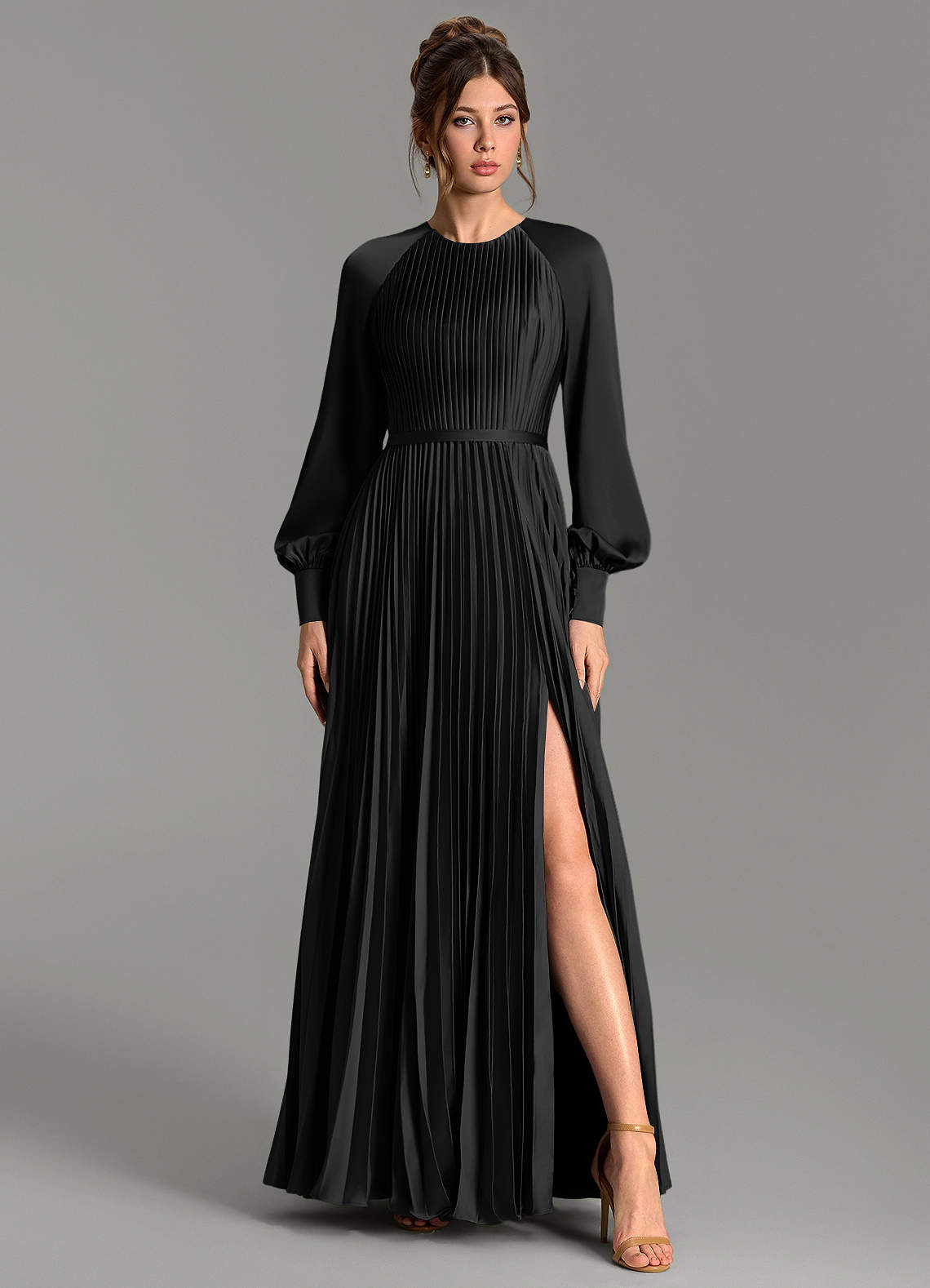 Grayson A-Line Scoop-Neck Stretch Satin Bridesmaid Dress in black