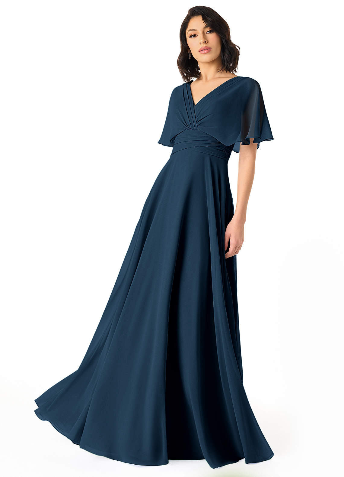 Pamela A-Line V-Neck Chiffon Bridesmaid Dress in Dark Navy