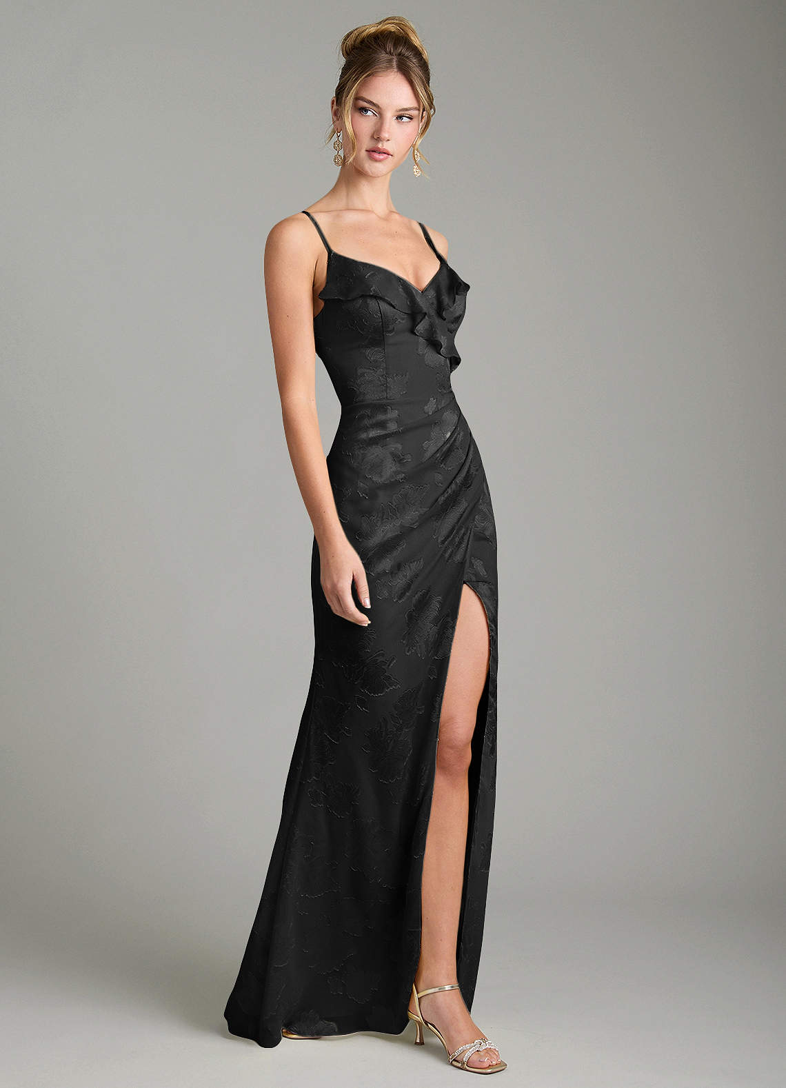 Larsa Mermaid V-Neck Jacquard Bridesmaid Dress in black