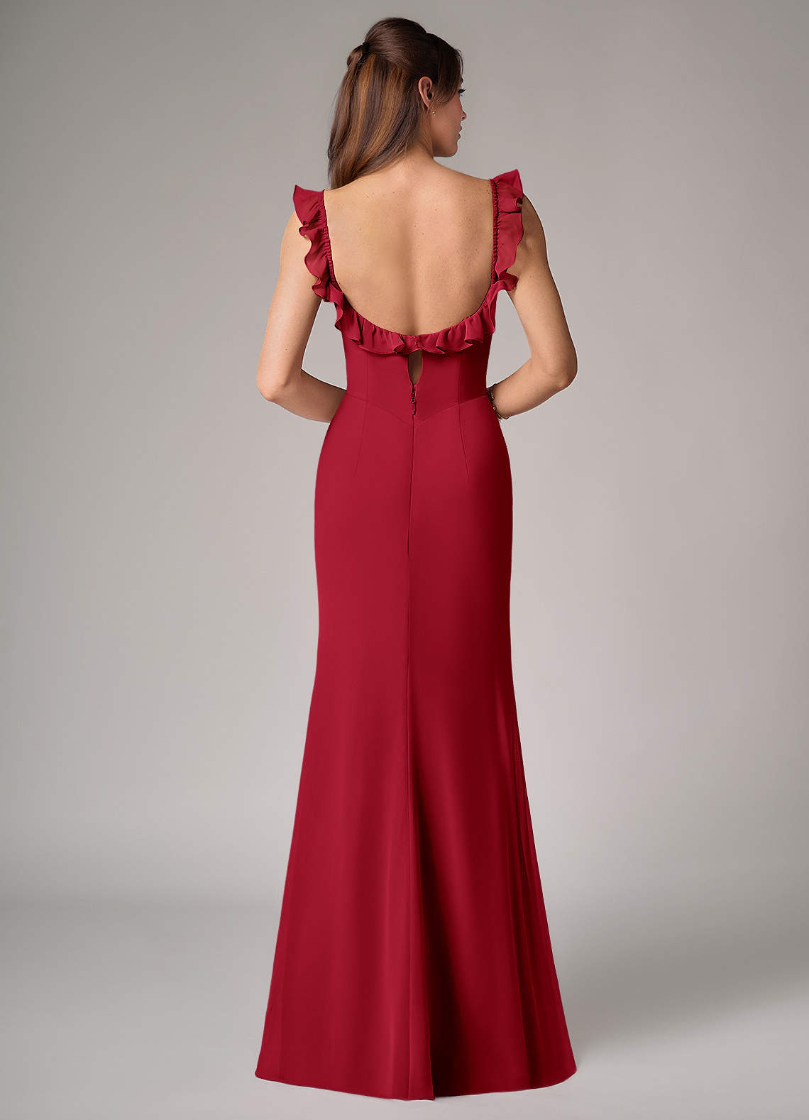 Callie Mermaid Scoop-Neck Chiffon Bridesmaid Dress in Scarlet