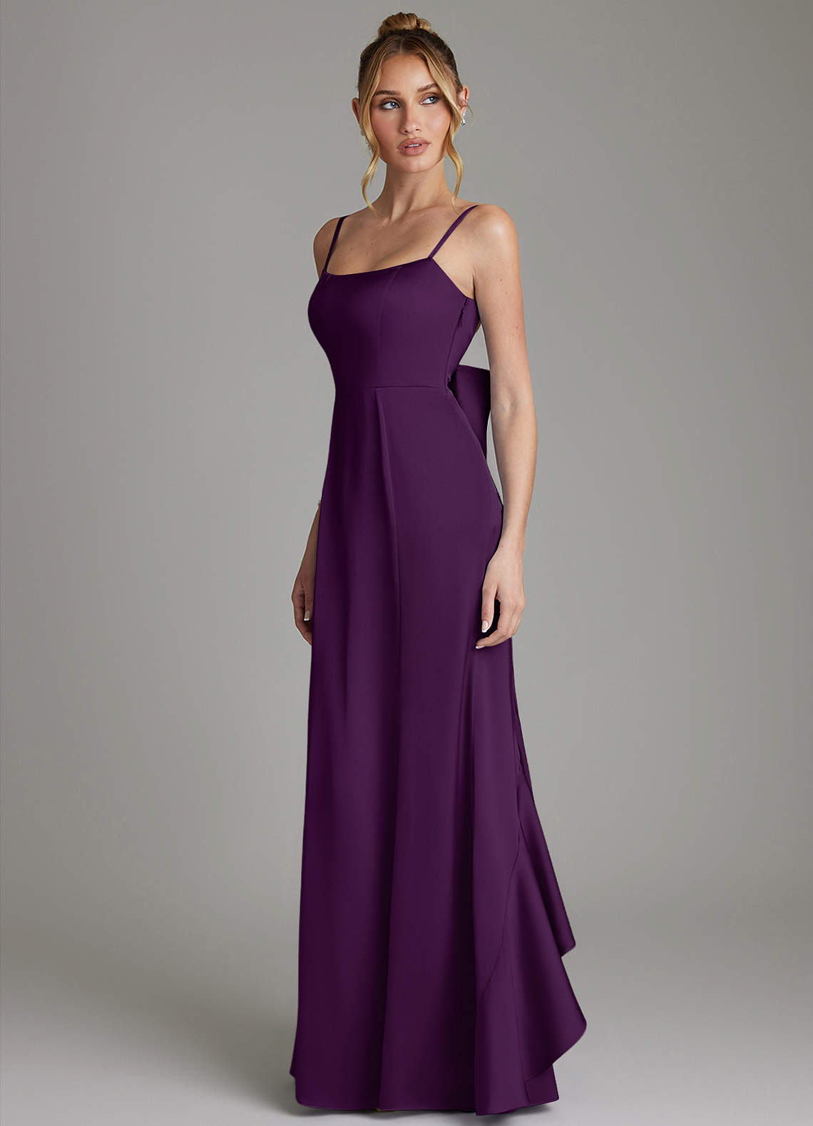 Zherra Mermaid Scoop-Neck Stretch Satin Bridesmaid Dress in Grape