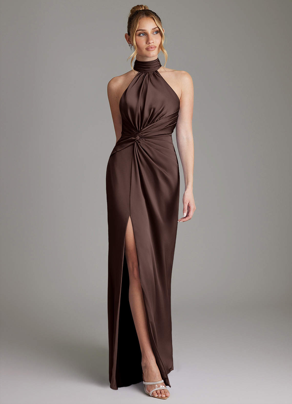 Gracelynn Sheath Halter Stretch Satin Bridesmaid Dress