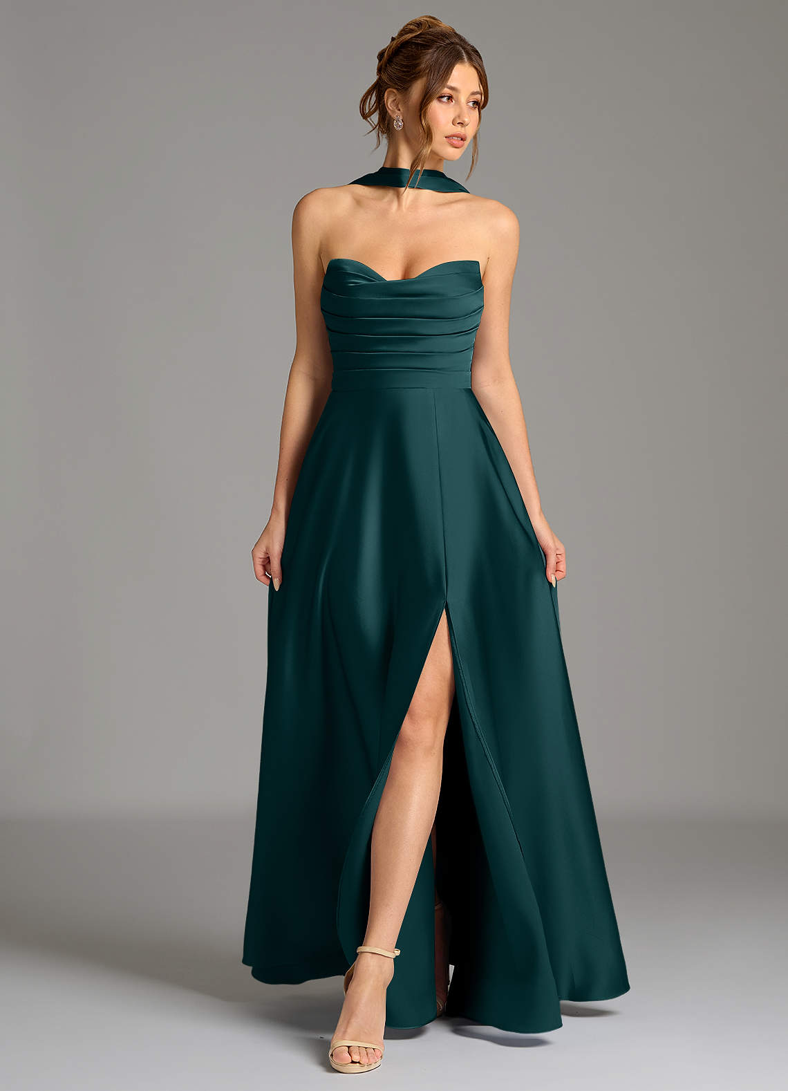 Ayla A-Line Sweetheart Stretch Satin Bridesmaid Dress in Pine