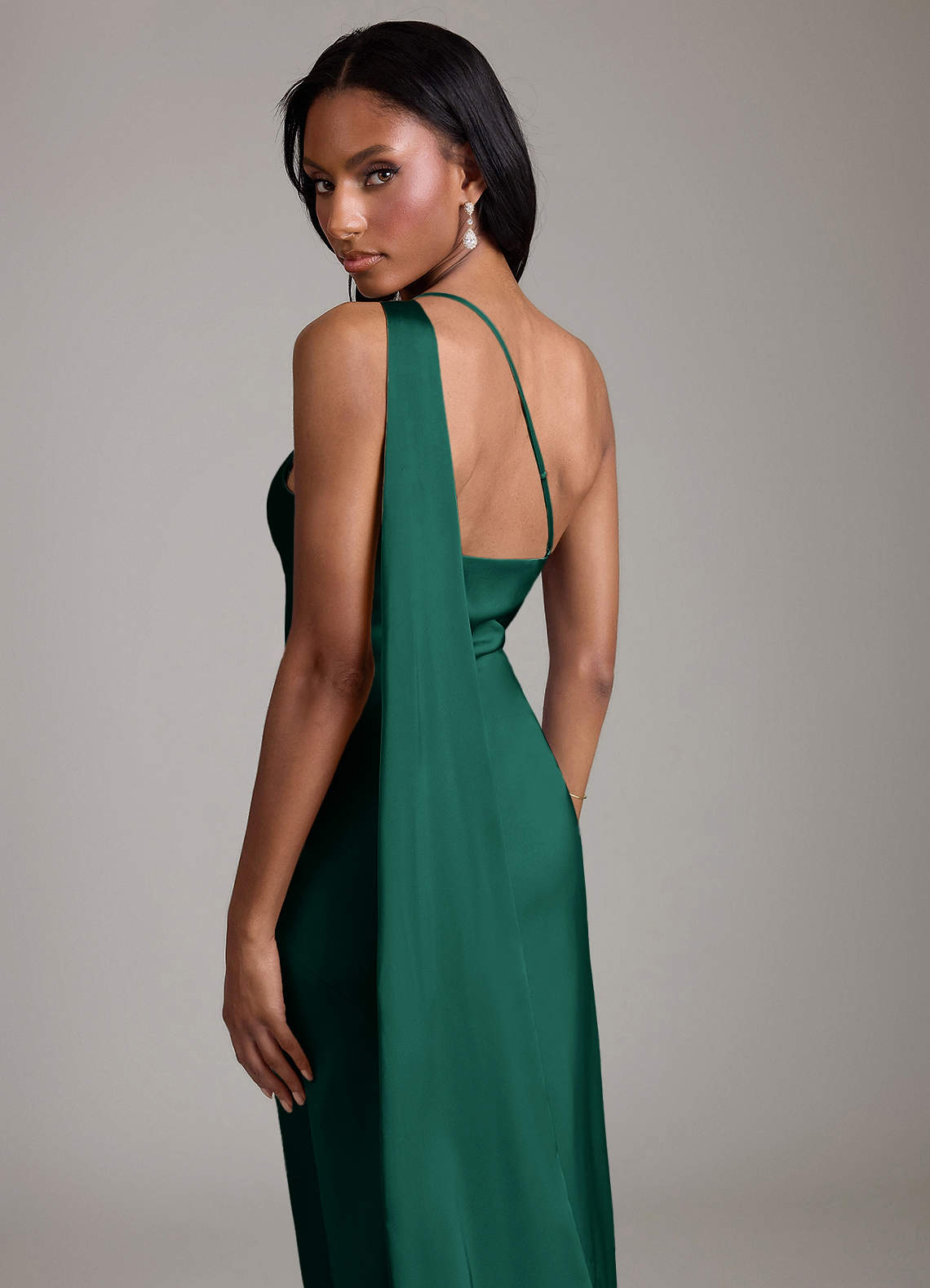 Juniper Mermaid One-Shoulder Stretch Satin Bridesmaid Dress in Emerald
