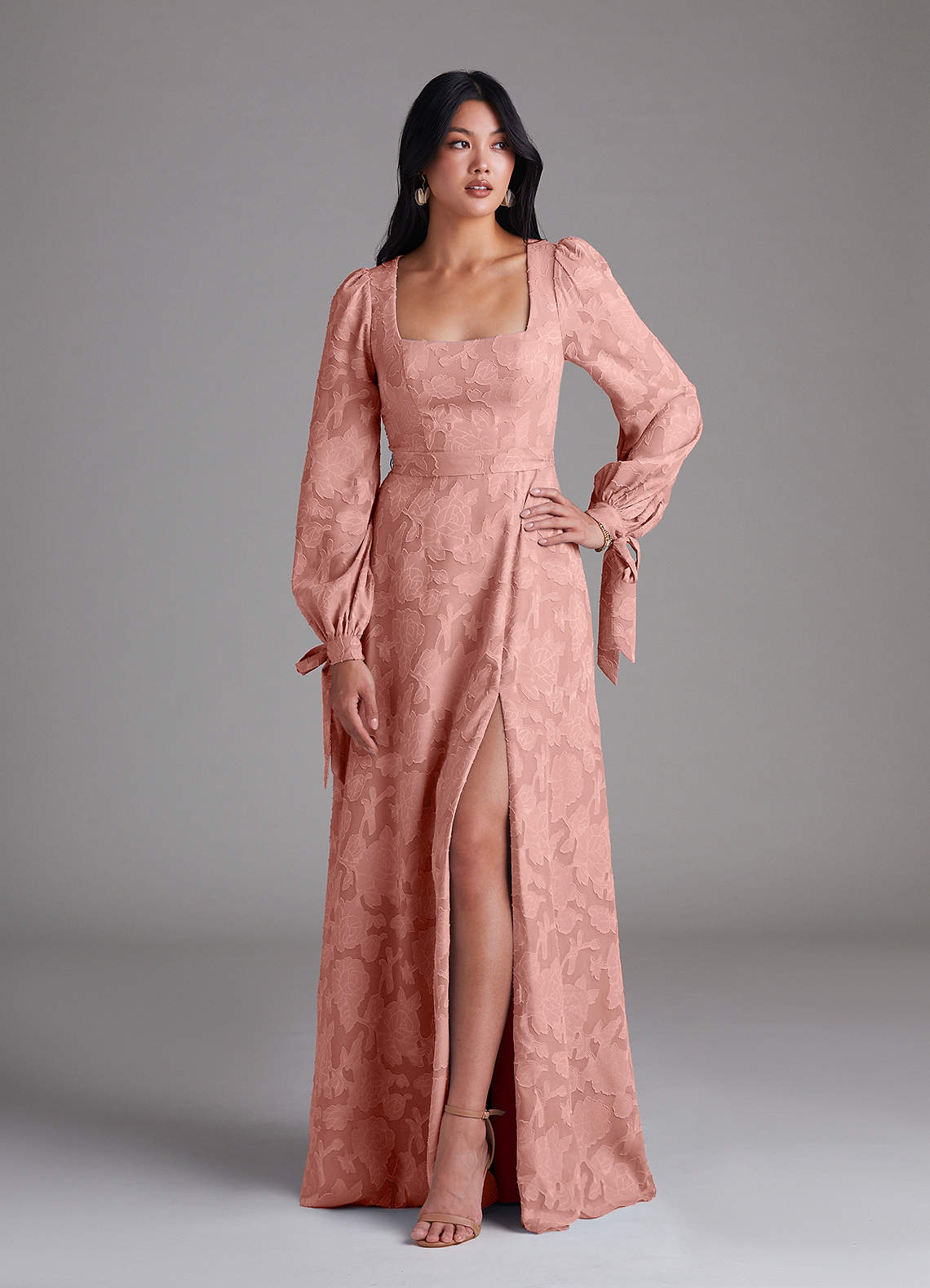 Leonia A-Line Square-Neck Stretch Satin Bridesmaid Dress in Rosette