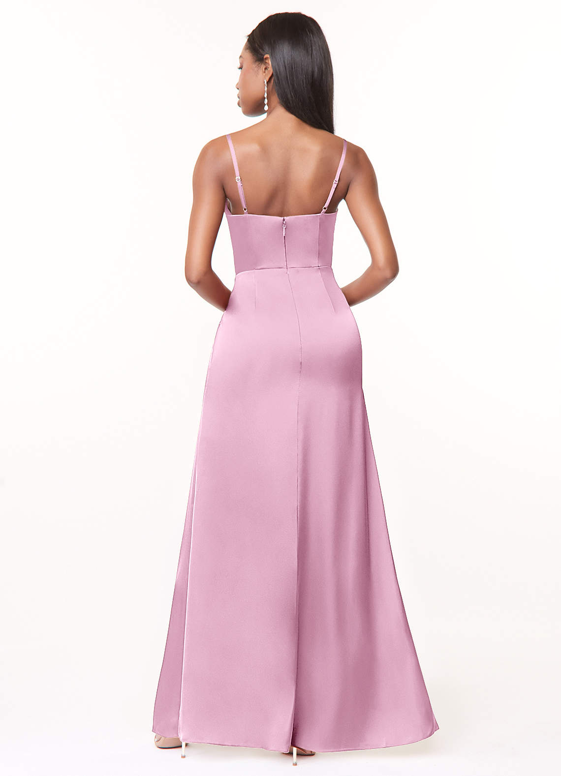 Maci A-Line V-Neck Stretch Satin Bridesmaid Dress in candy pink